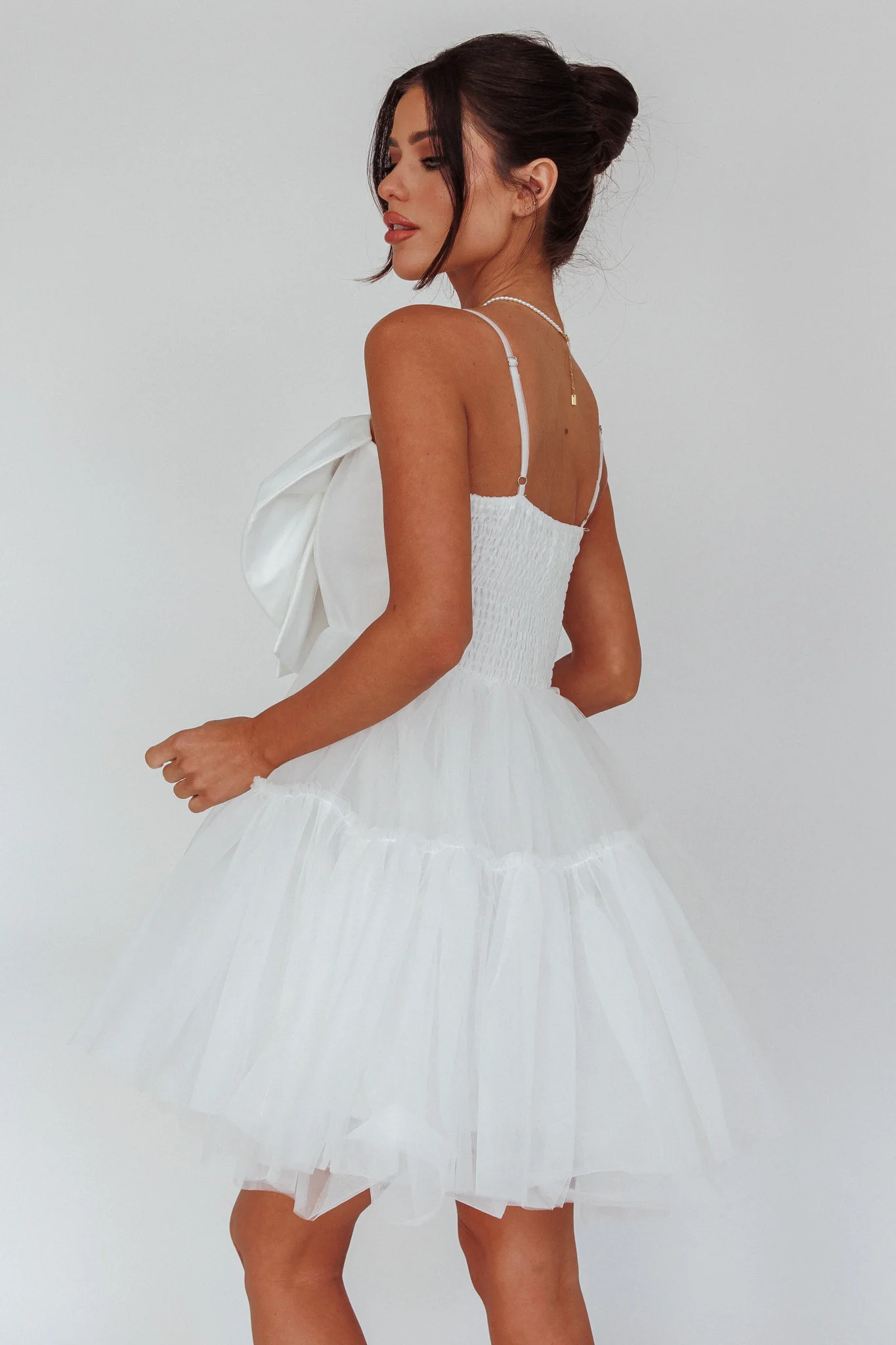 True Wish Bow Tulle Mini Dress White - Seraphlike
