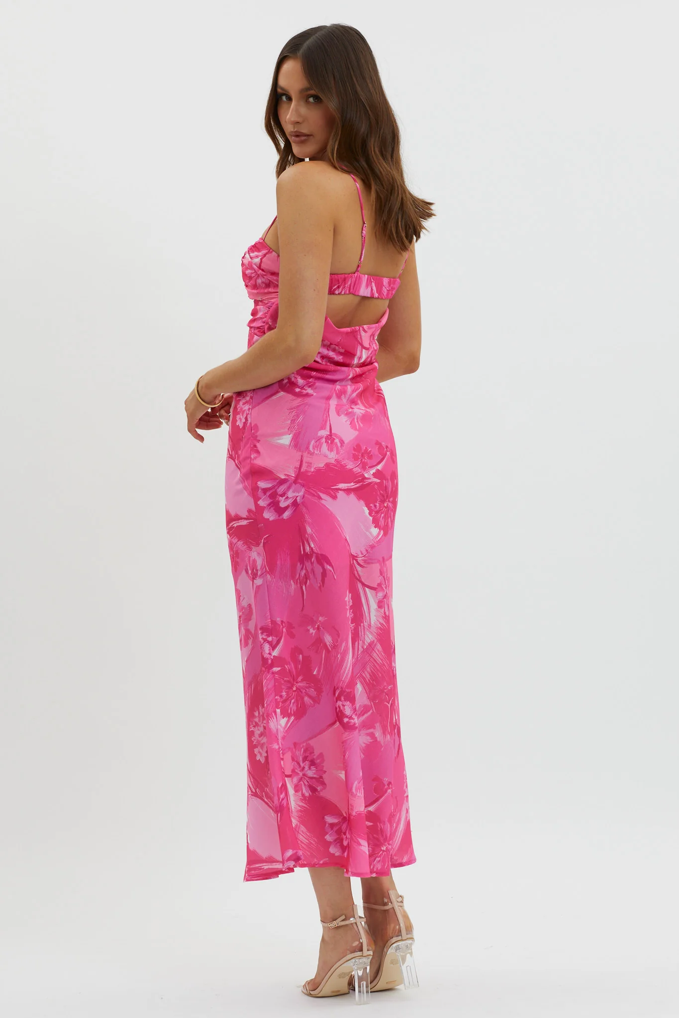 Melania Cut-Out Bodice Dress Floral Pink - Seraphlike