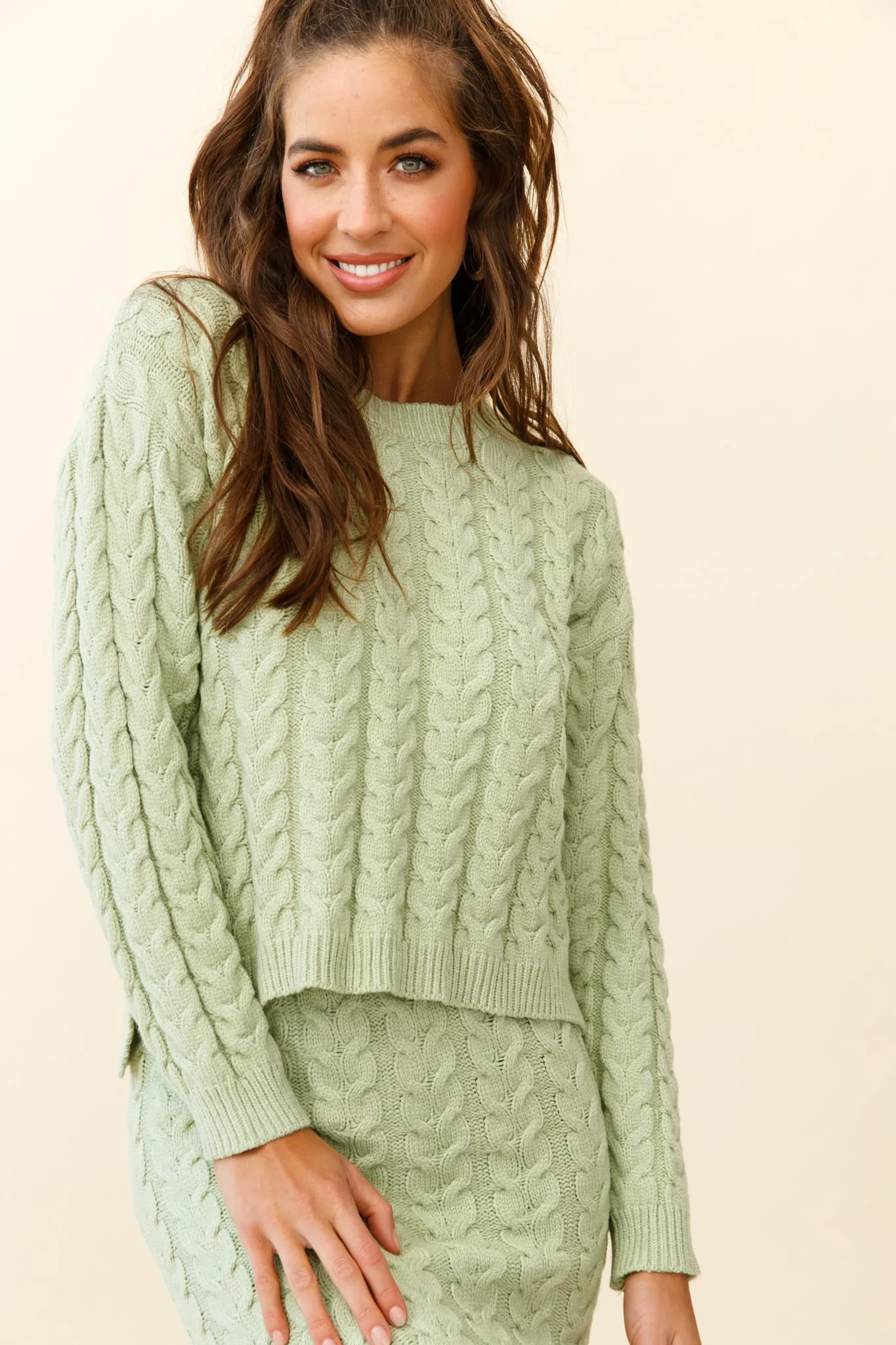 Cozy Up Cable Knit Midi Skirt Green - Seraphlike