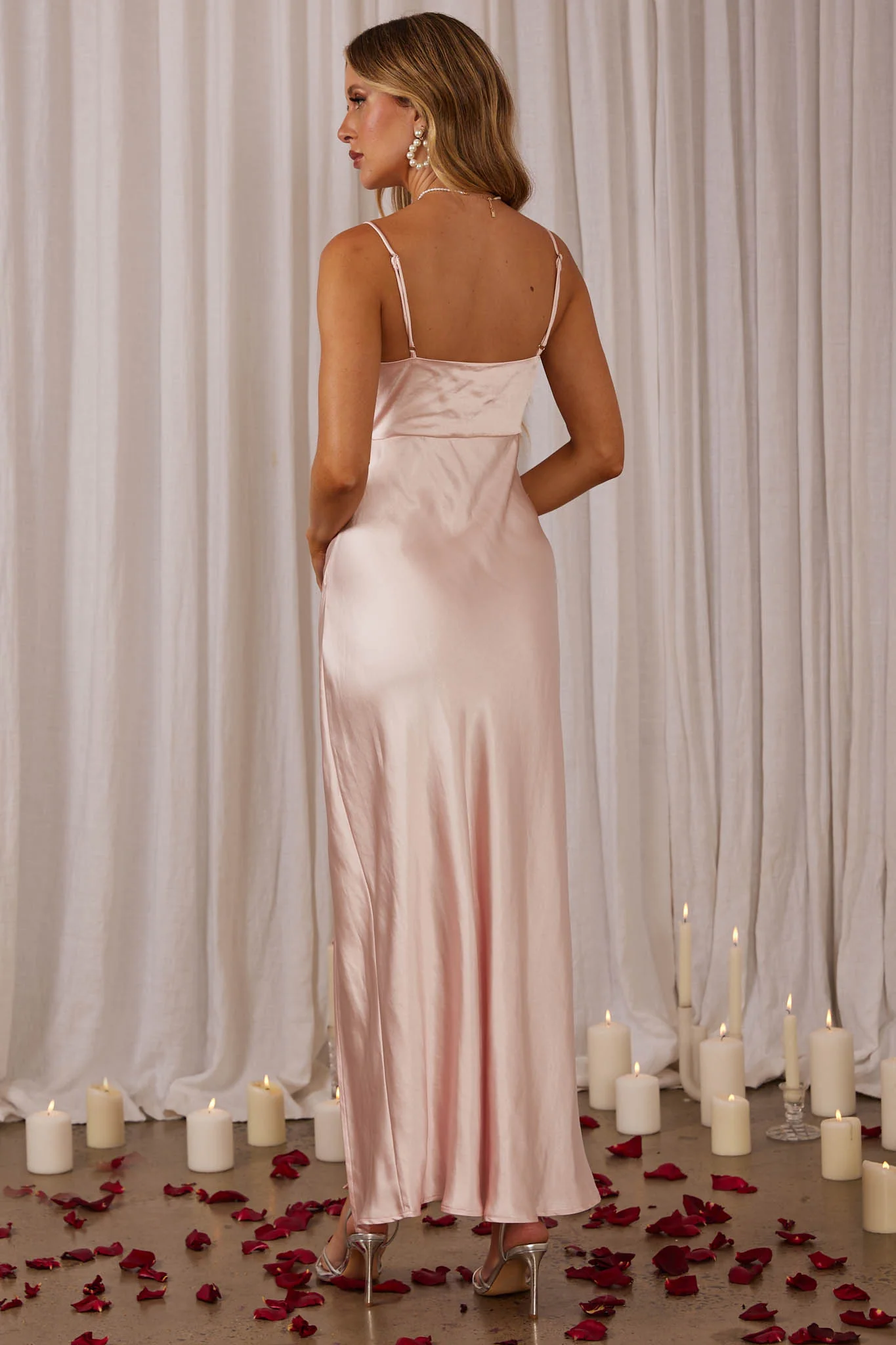 Marlie Side Pleat Maxi Dress Blush - Seraphlike