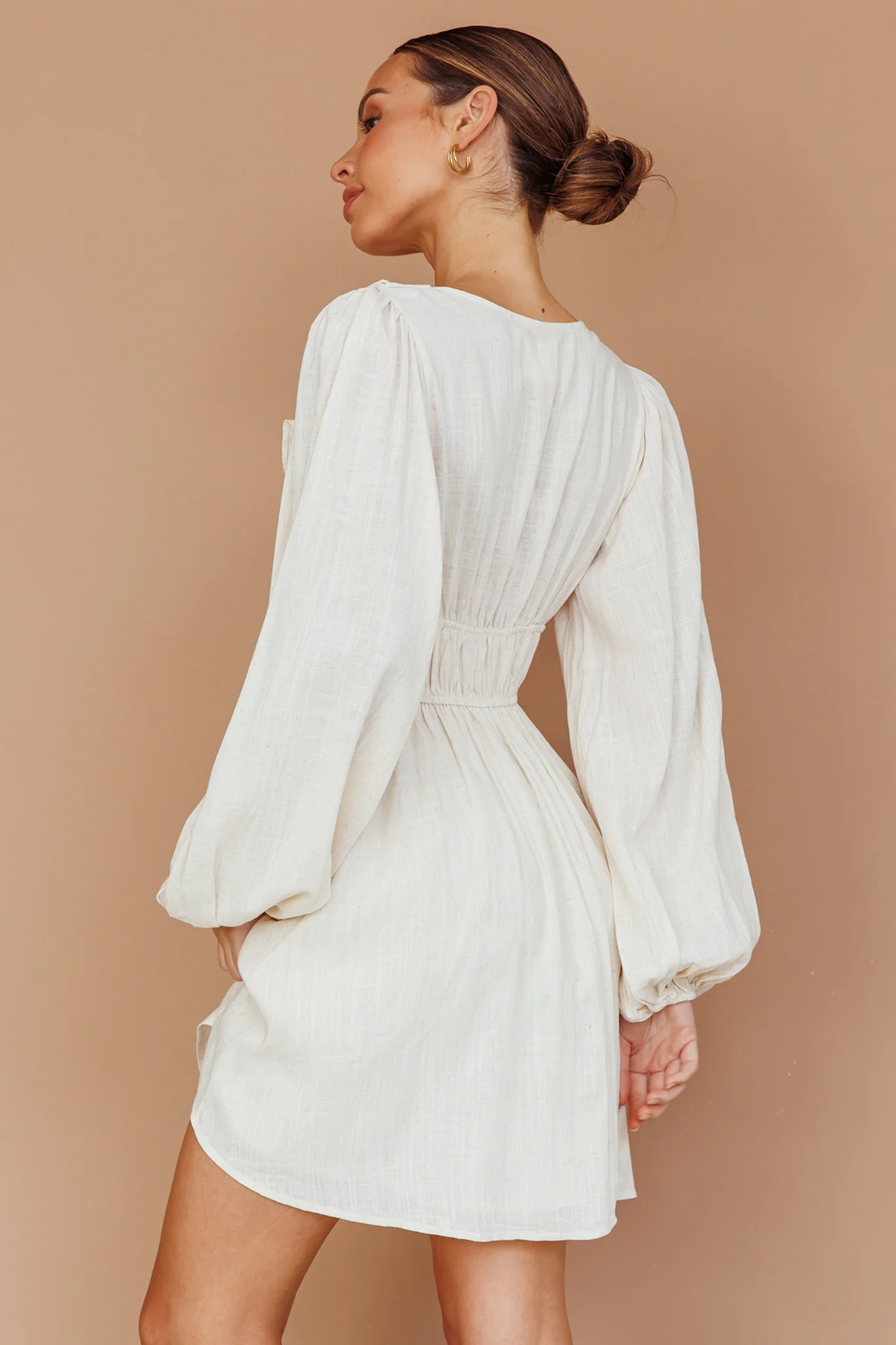 Carnivale Balloon Sleeve Ruffle Mini Dress Oat - Seraphlike