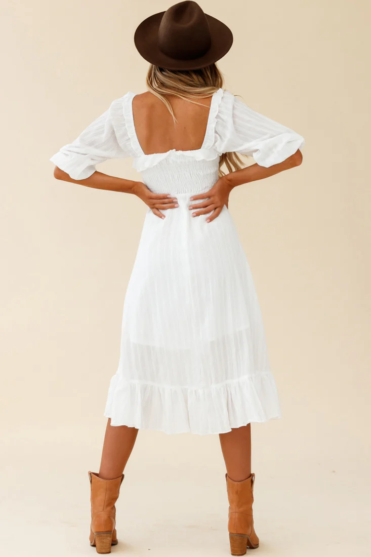 Flynn Off-Shoulder Shirred Bust Midi Dress White - Seraphlike