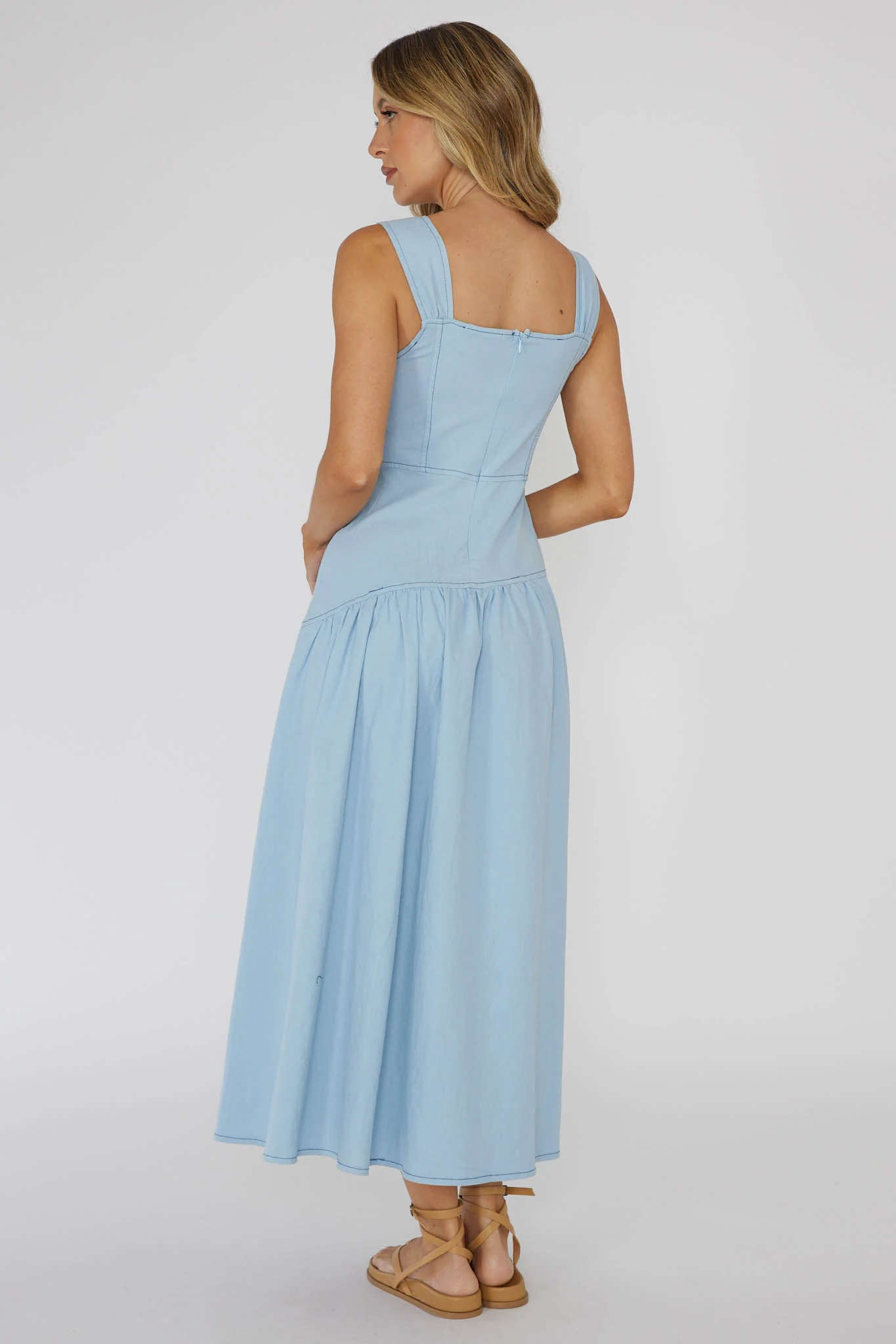 Pansy Flounce Hem Maxi Dress Light Blue - Seraphlike