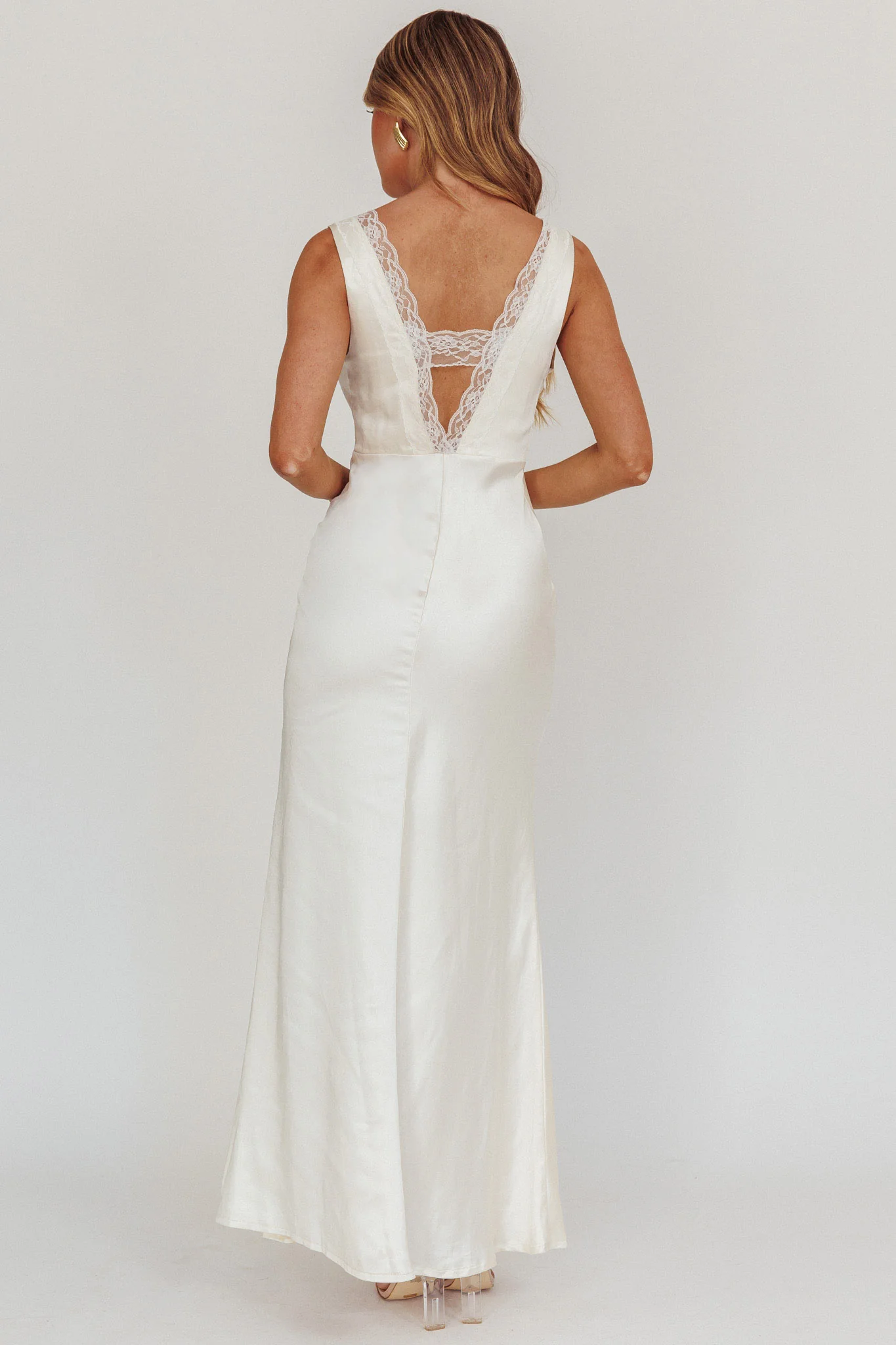 Ivonne Lace Trim V-Neck Maxi Dress Oyster - Seraphlike