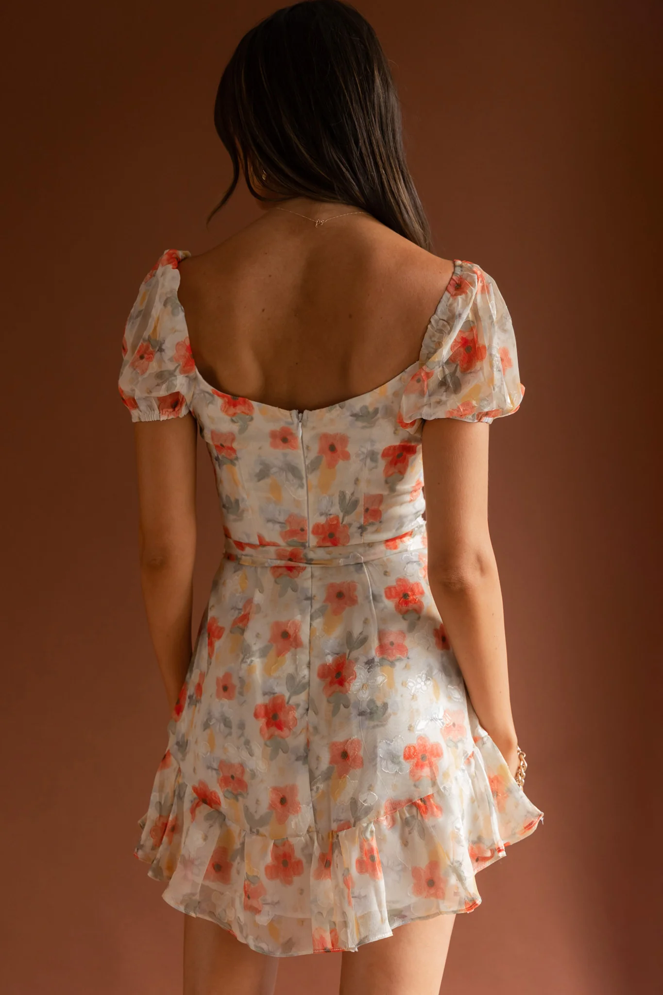 Make Memories Puff Sleeve Dress Floral Orange - Seraphlike