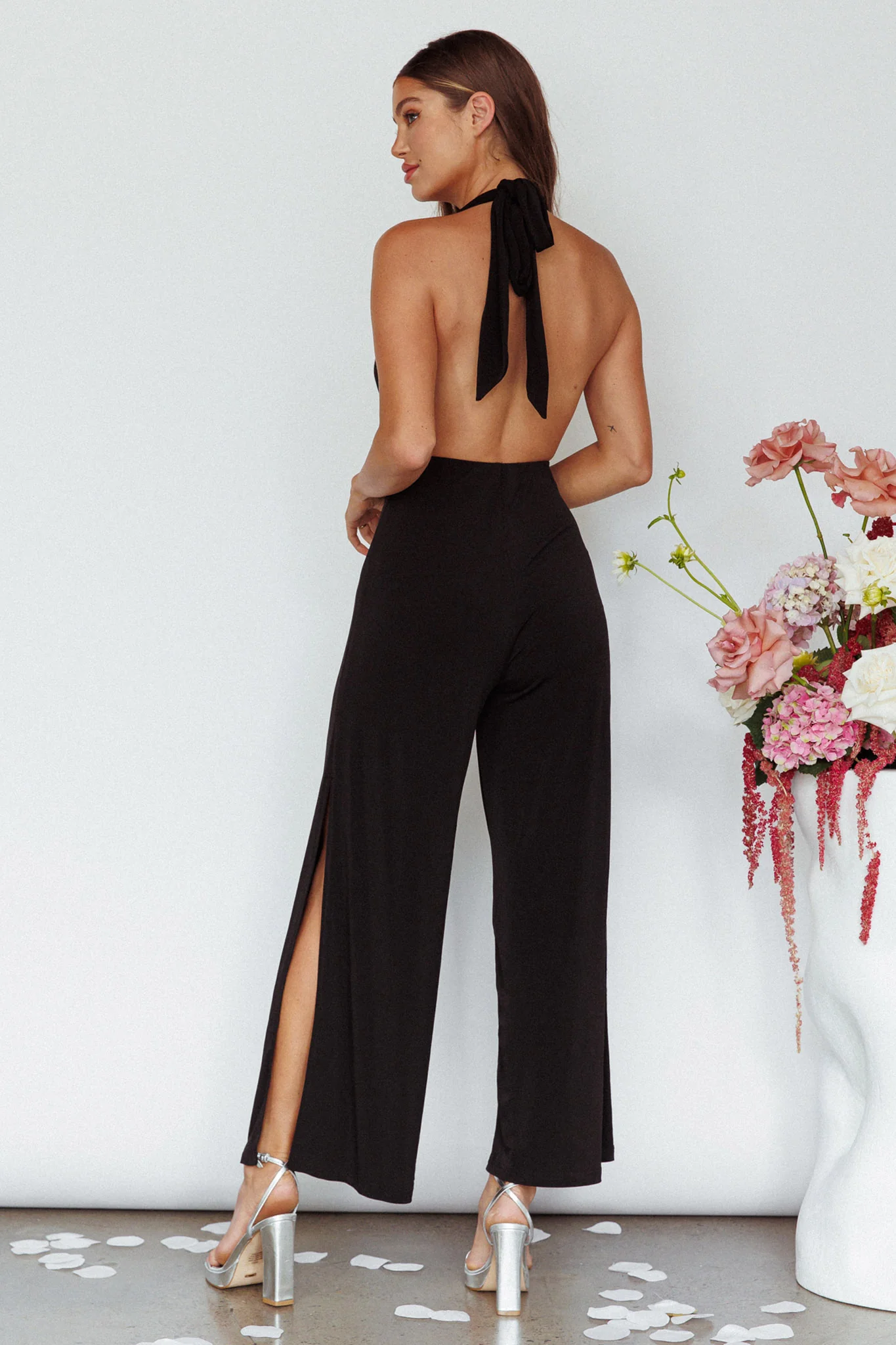 Emanuella Halterneck Split Jumpsuit Black - Seraphlike