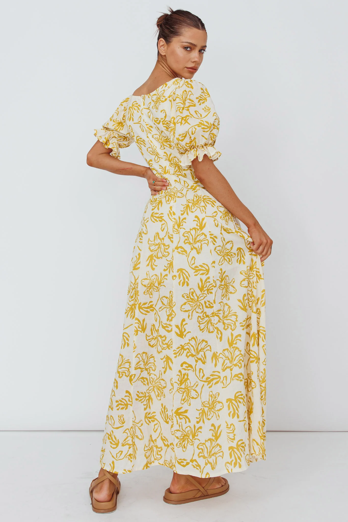 Sitting Pretty Pintuck Pleat Puff Sleeve Dress Yellow - Seraphlike