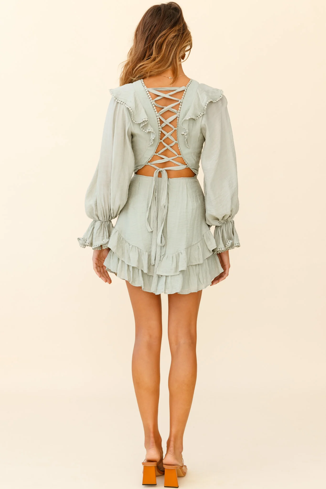 Charade Long Sleeve Corset Back Dress Olive - Seraphlike