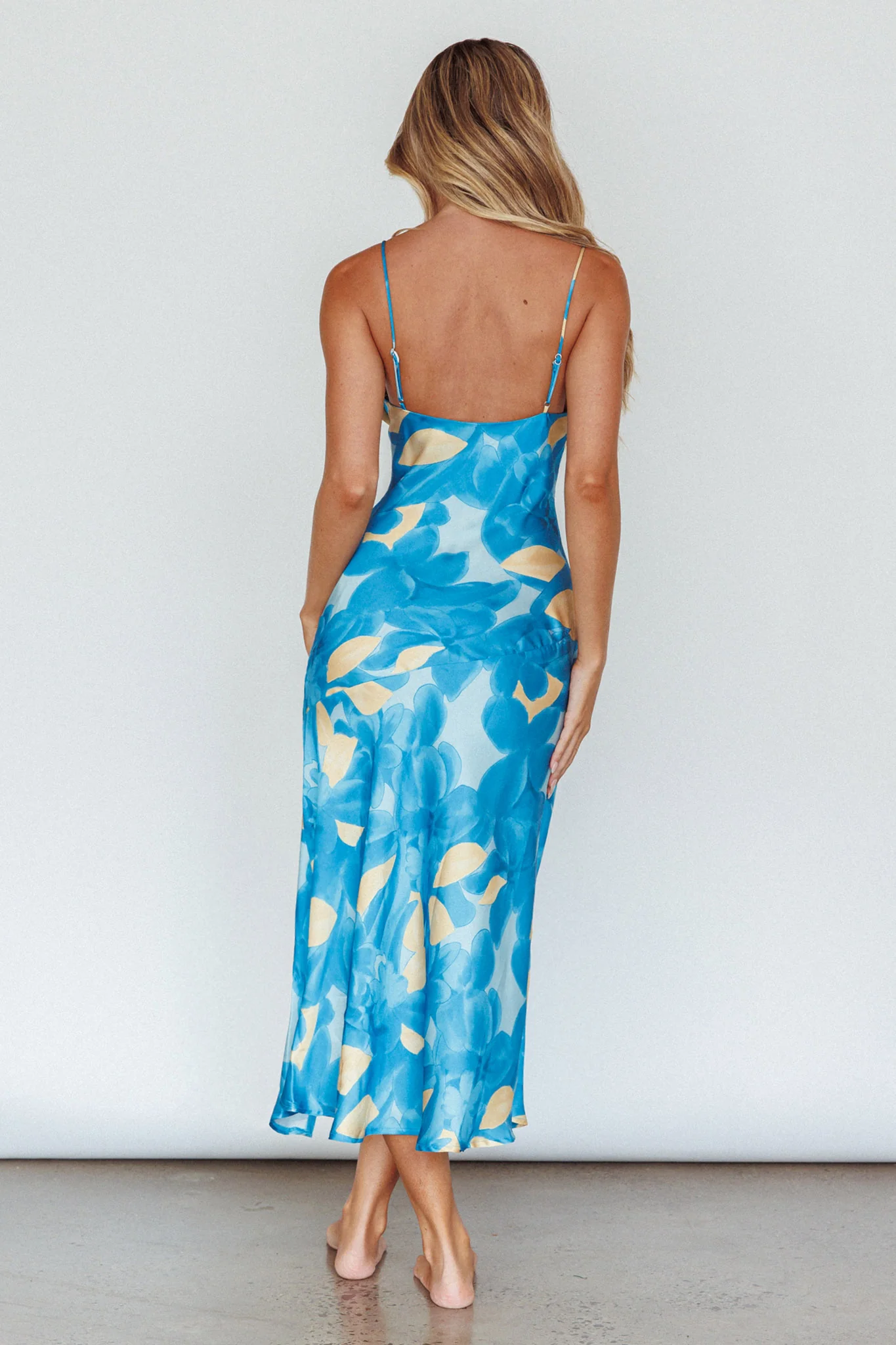 Well Versed Pleated Bust Front Split Dress Flora Blue - Seraphlike