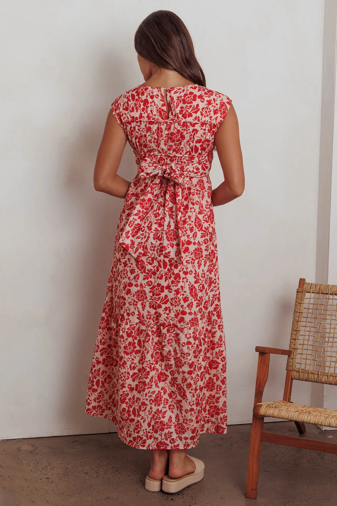 Called Out Gathered Bodice Maxi Dress Floral Red - Seraphlike
