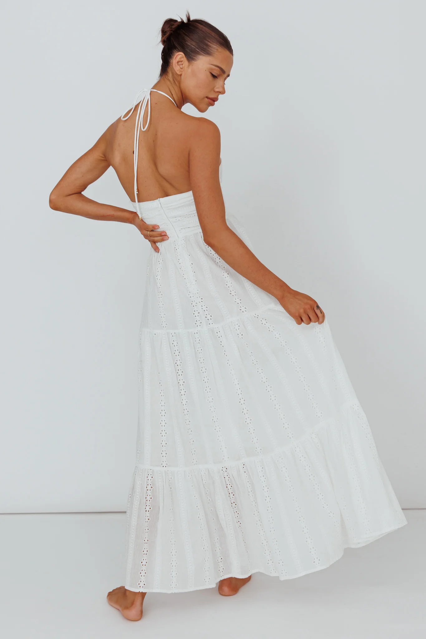 Asiah Halterneck Maxi Dress Eyelet White - Seraphlike