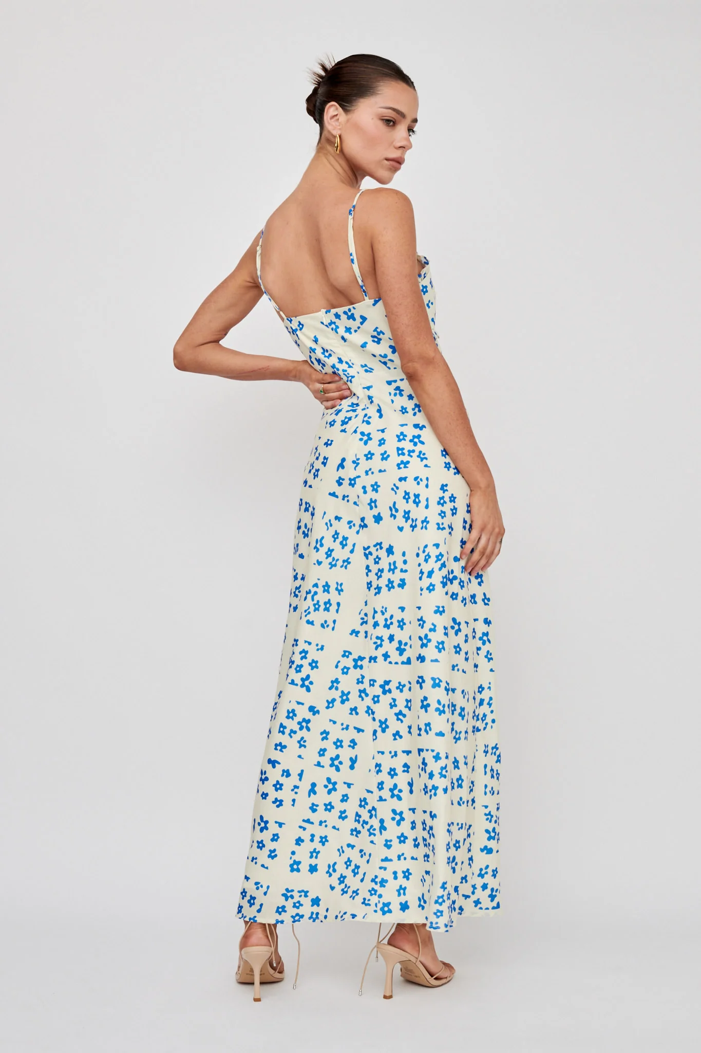 Anja Frill Trim Maxi Dress Print Cream Blue - Seraphlike