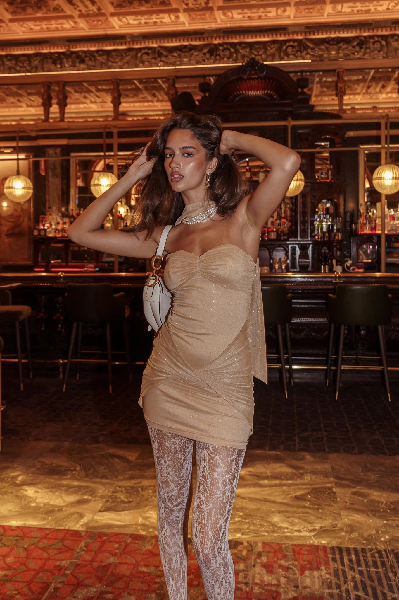 Elma Bandeau Neck Tie Mini Dress Gold - Seraphlike