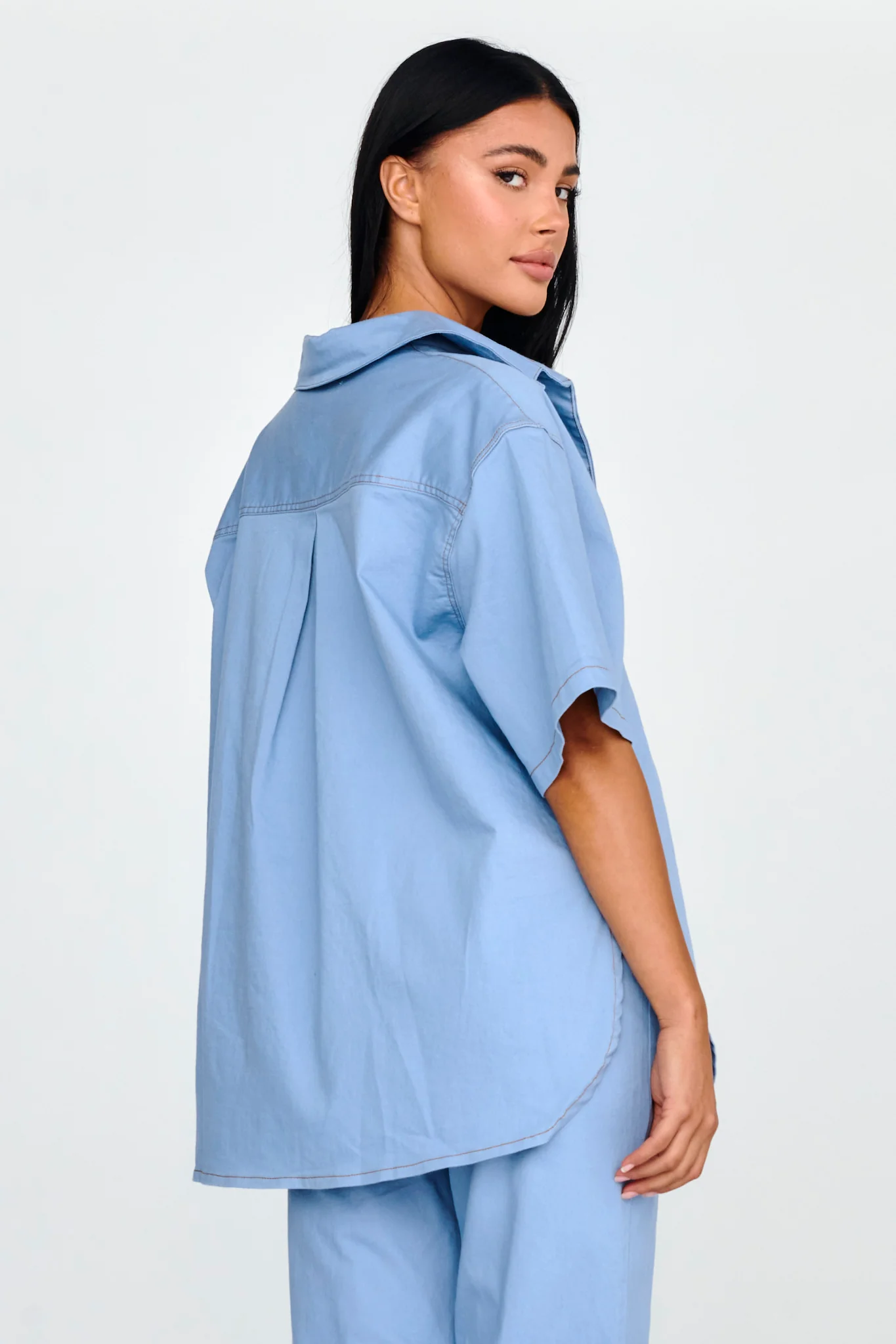 Light Aura Button Up Shirt Denim Blue - Seraphlike