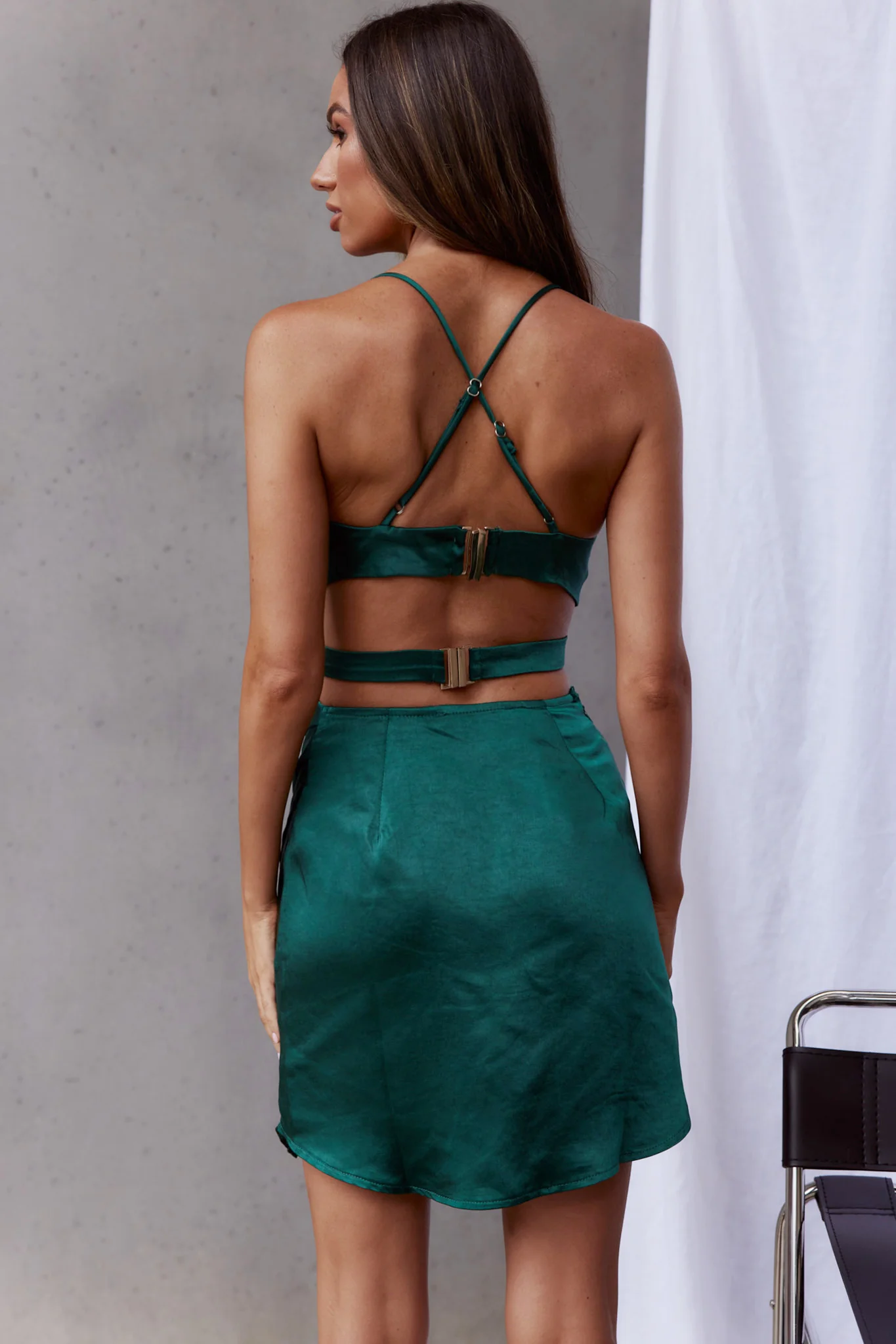 Duplicity Cut-Out Waist Asymmetrical Hem Mini Dress Forest Green - Seraphlike