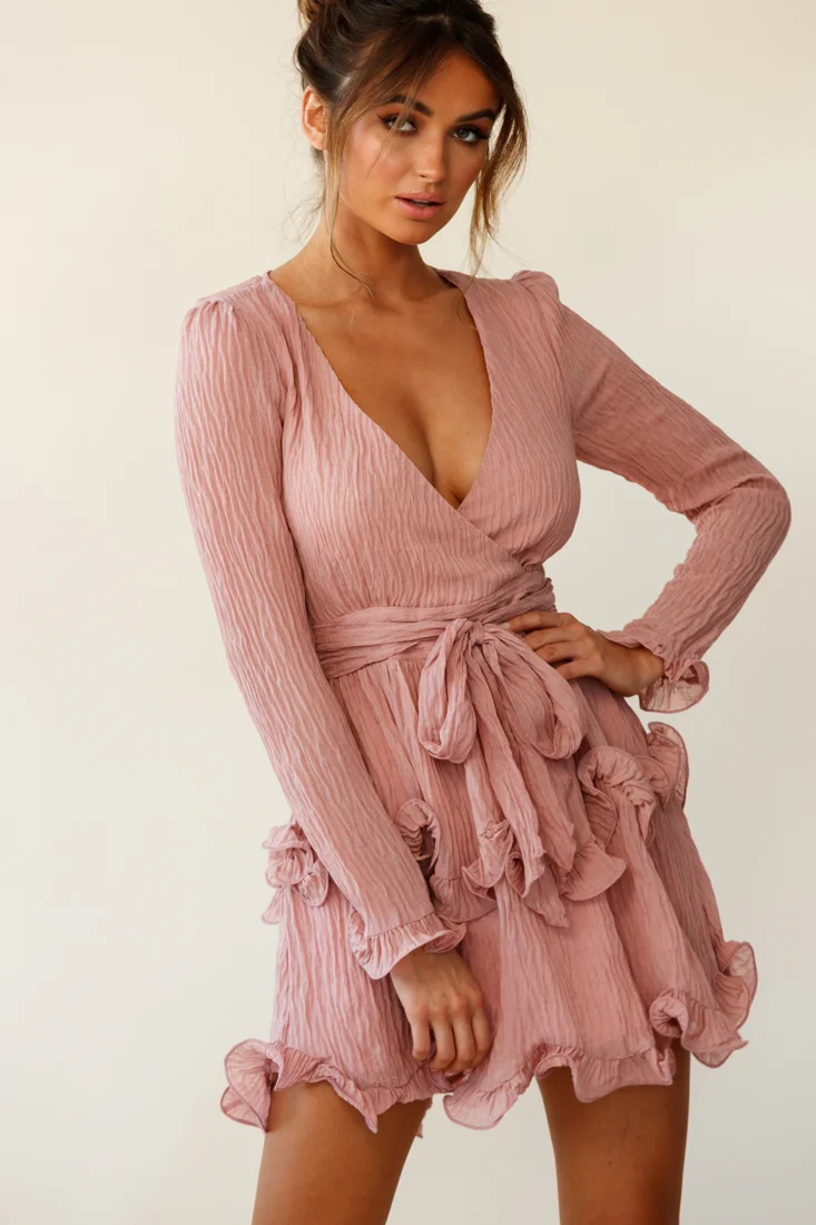 Greta Tiered Ruffle Chiffon Dress Rose - Seraphlike