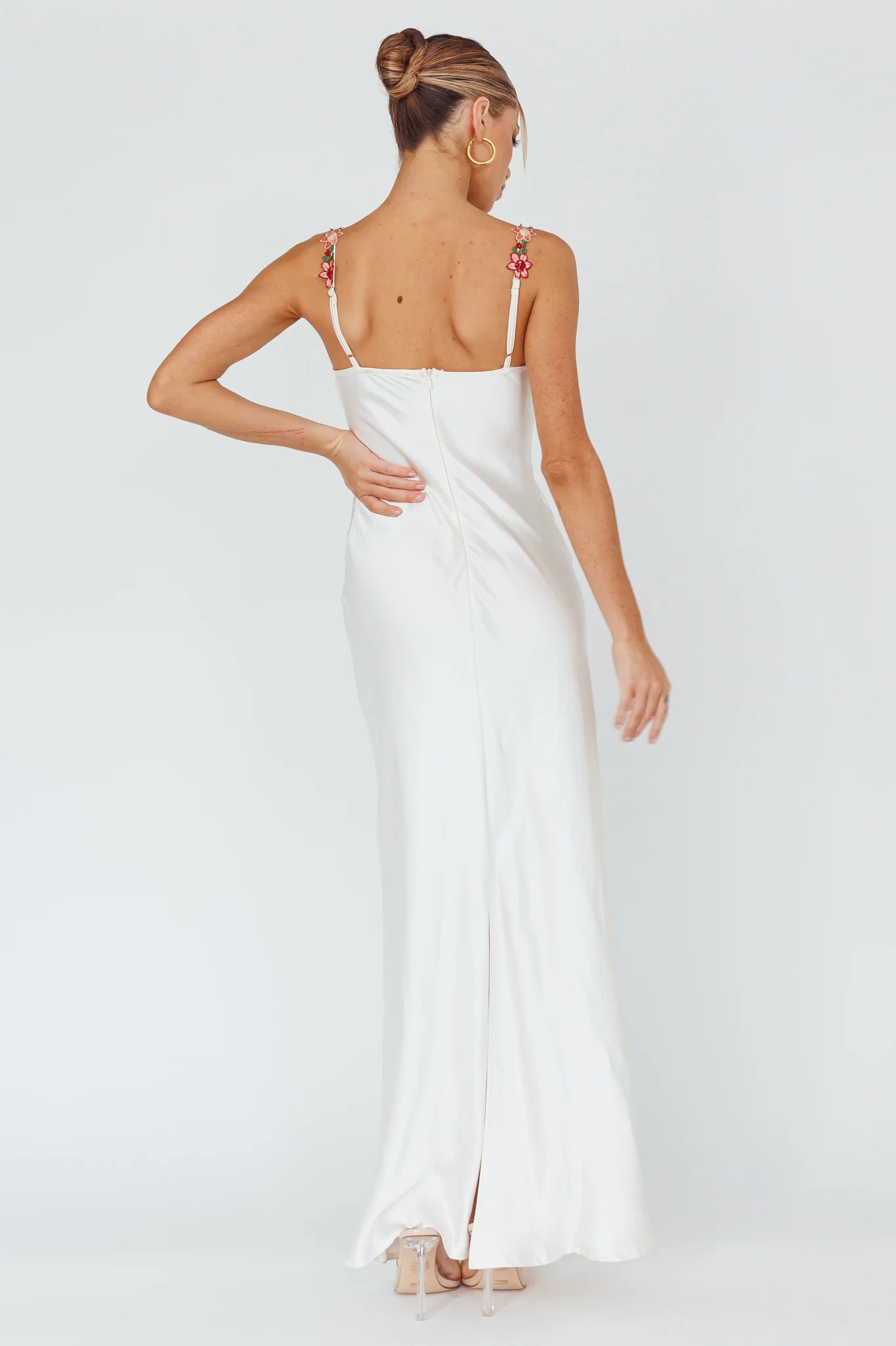 Rose Garden Floral Applique Midi Dress Oyster - Seraphlike