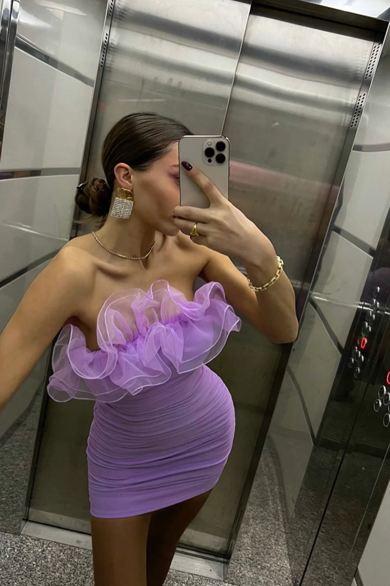 Marietha Organza Frill Neckline Dress Lilac - Seraphlike