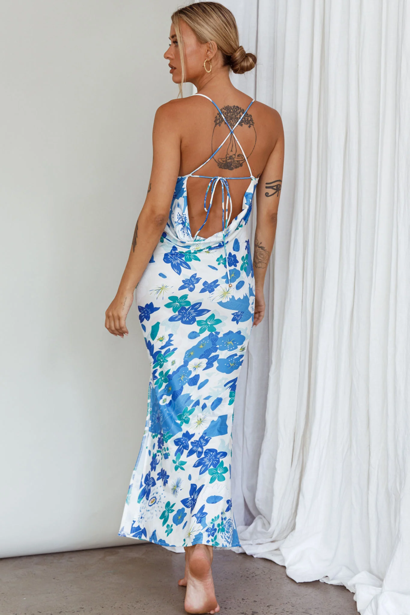 You're My Sunshine Tie-Up Back Midi Dress Blue - Seraphlike