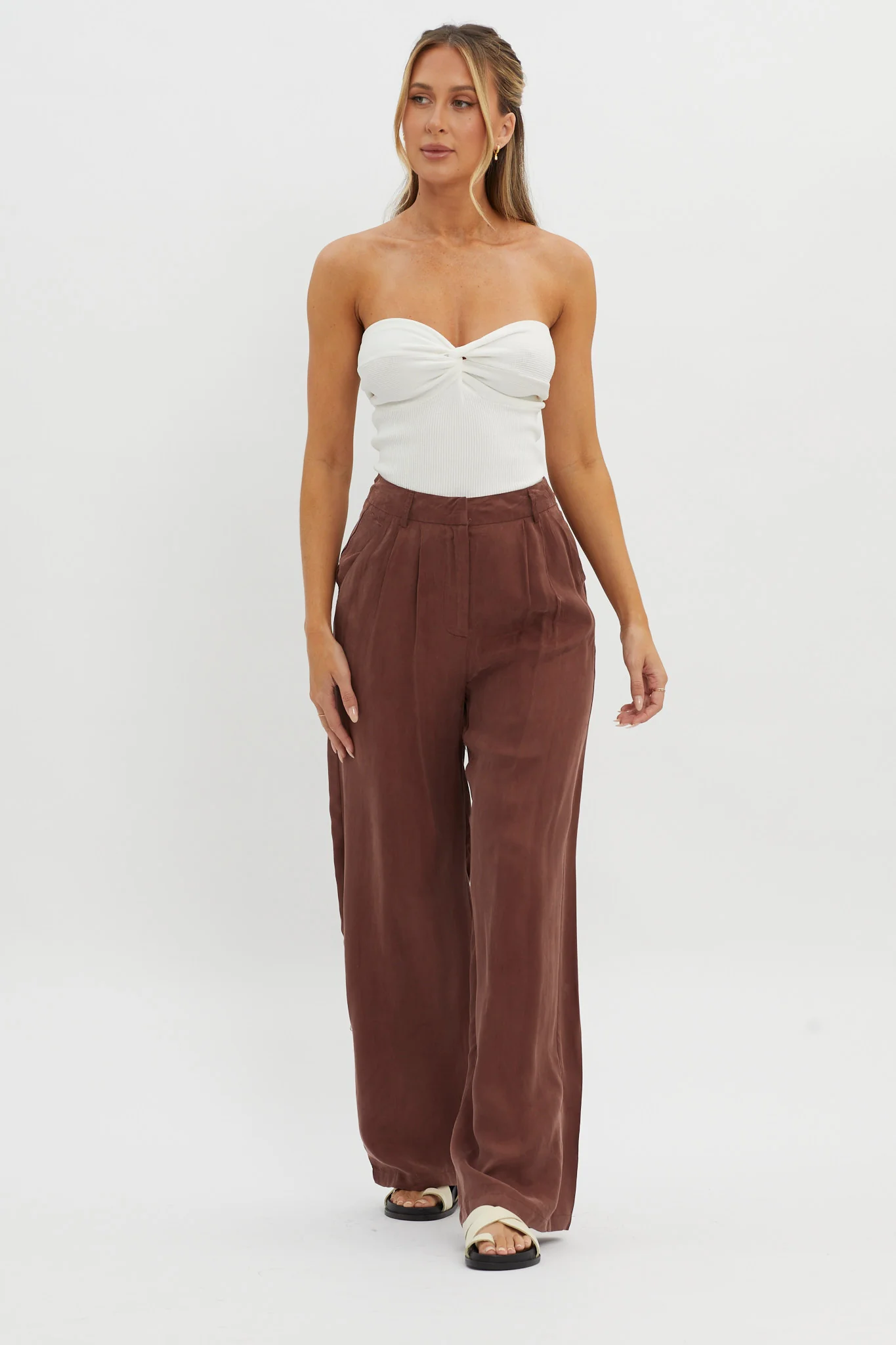 Dodie Straight Leg Trouser Pants Choco - Seraphlike