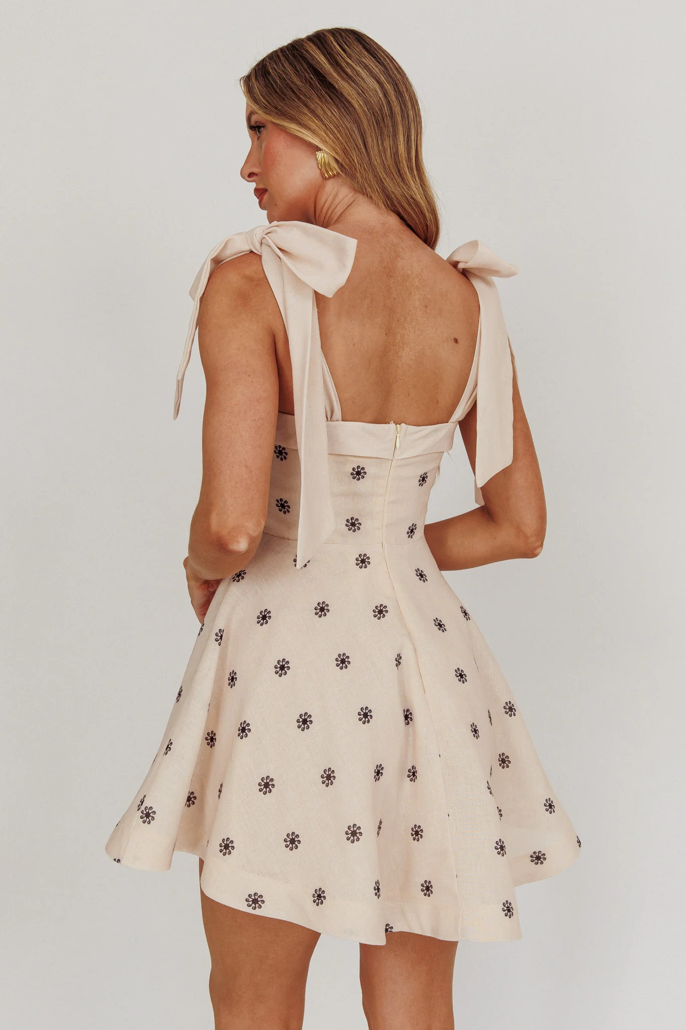 Jeanie Tied Shoulder Mini Dress Oat - Seraphlike