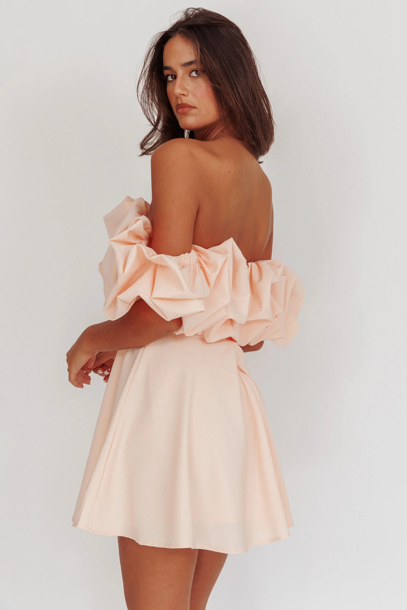 Kailynn Off-Shoulder A-Line Mini Dress Blush - Seraphlike