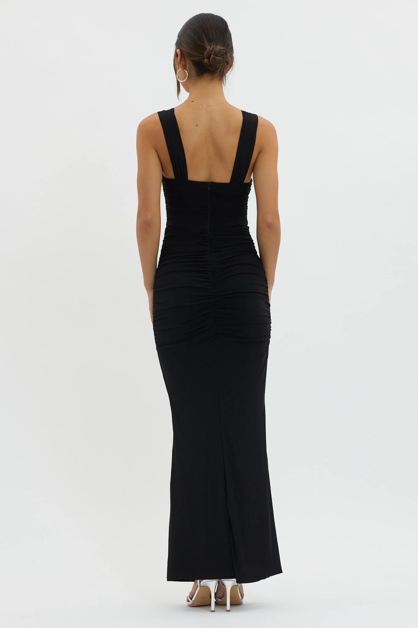 Oliana Sheer Waist Keyhole Maxi Dress Black - Seraphlike