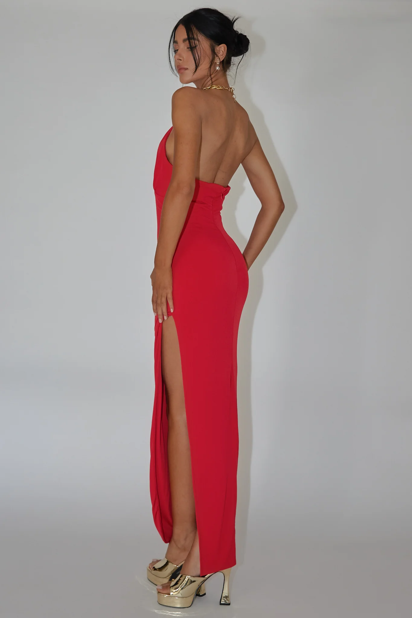 Slow Dance Chain Halter Midi Dress Red - Seraphlike