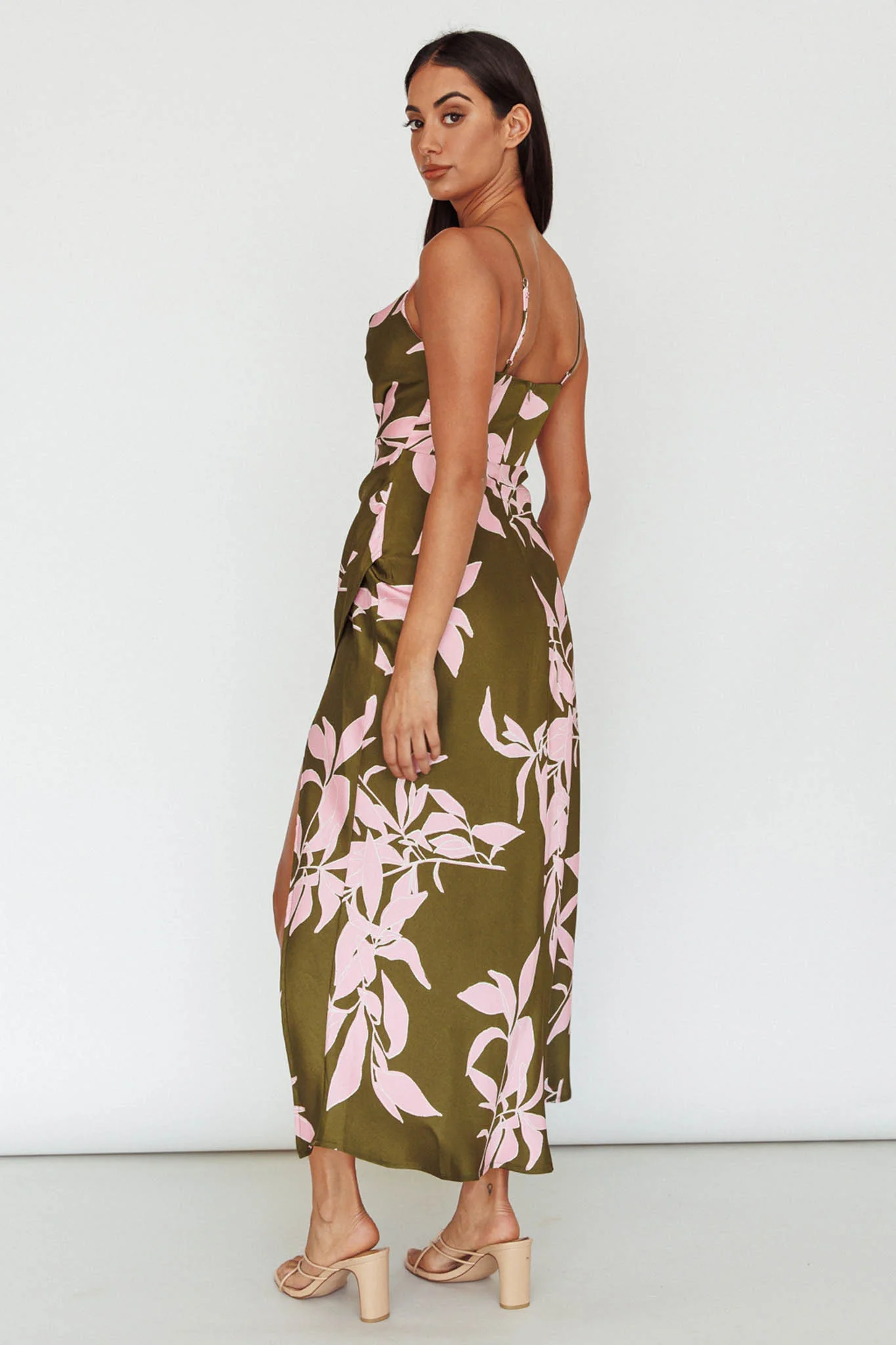 Morea Cowl Neck Maxi Dress Floral Green - Seraphlike