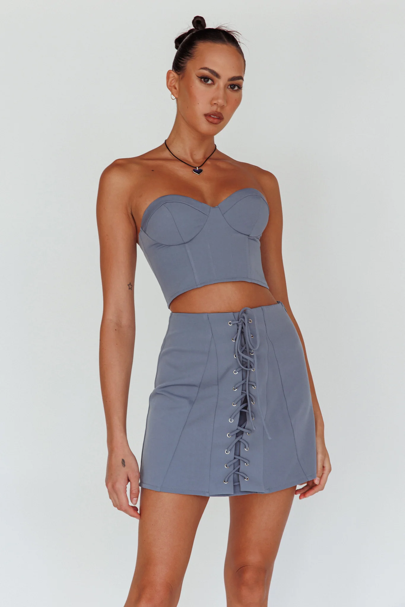 Ventura Bustier Crop Top Suit Grey - Seraphlike