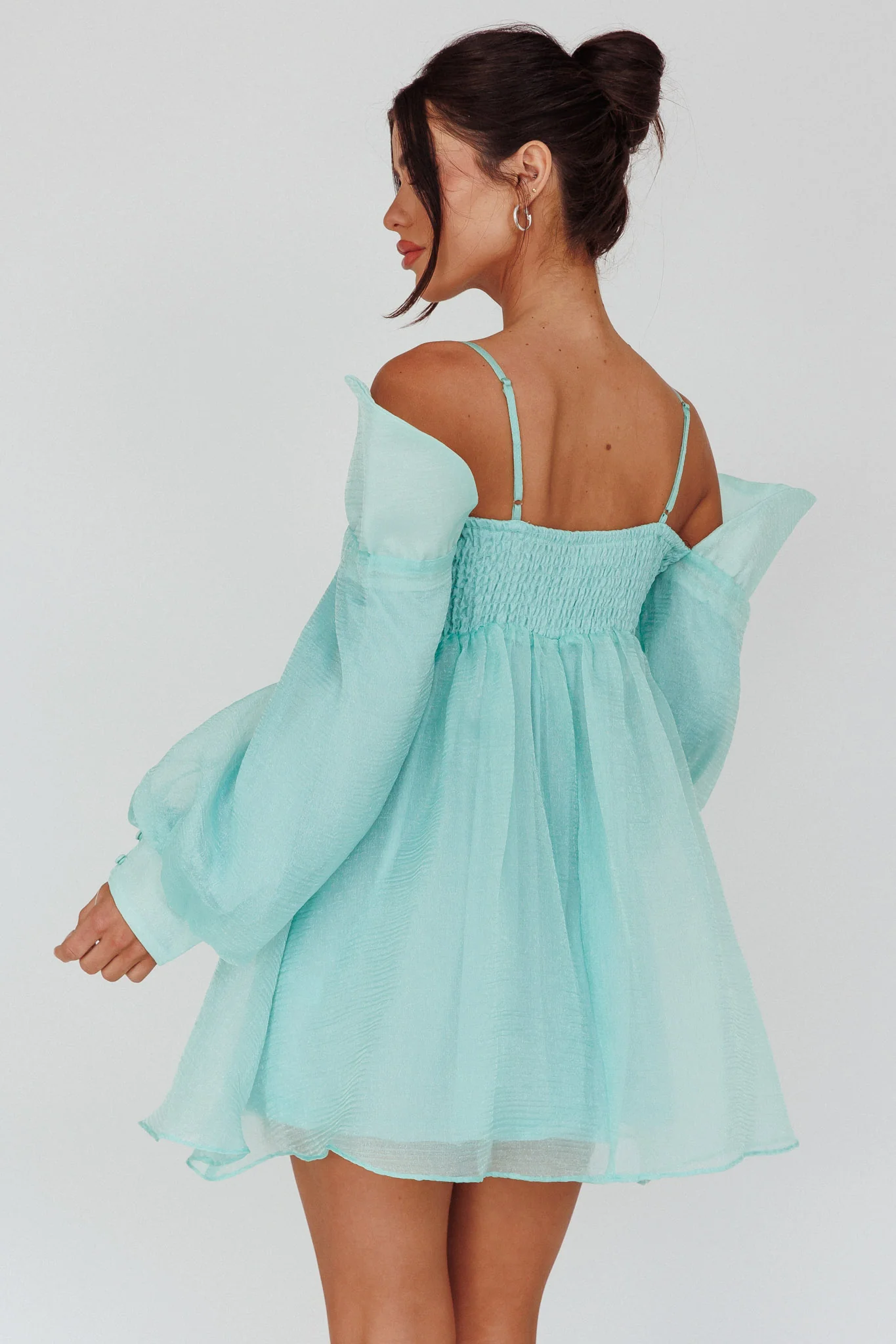 Yasi Long Sleeve Babydoll Mini Dress Mint - Seraphlike