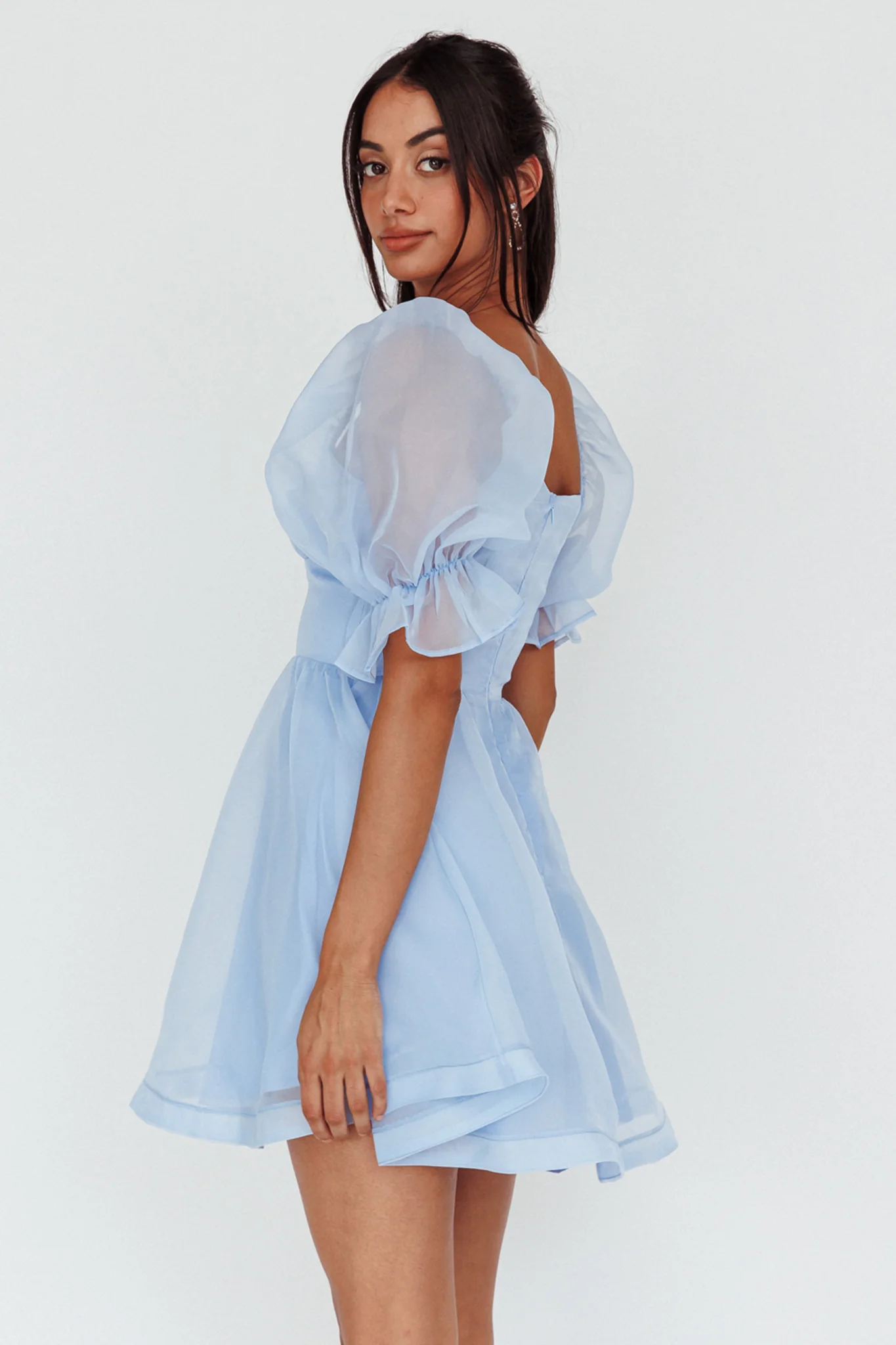 I've Got Sunshine Puff Sleeve Mini Dress Sky Blue - Seraphlike