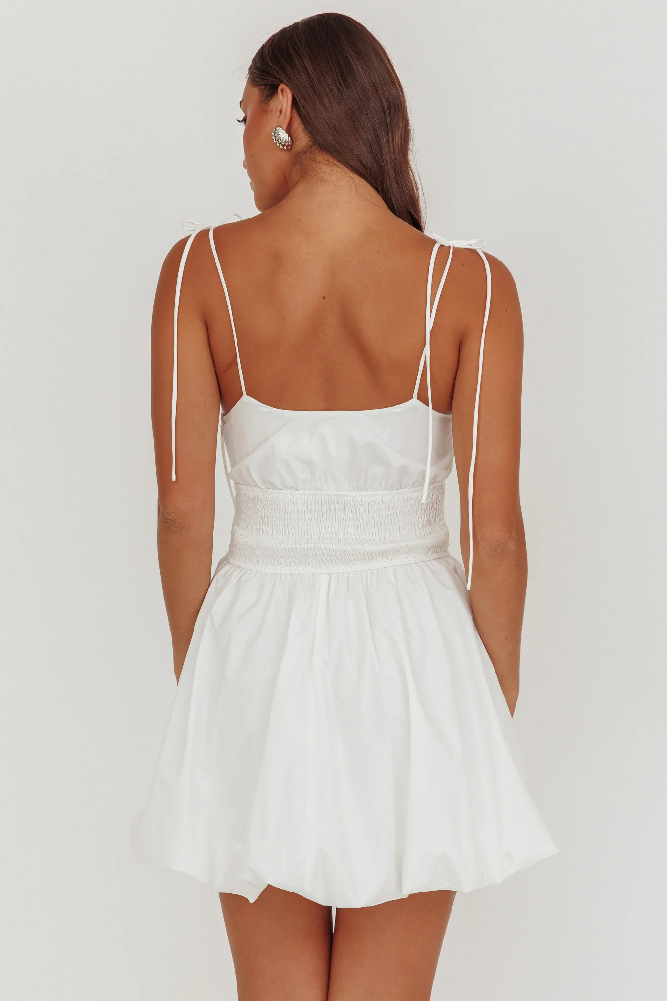 Like Art Tied Shoulder Bubble Mini Dress White - Seraphlike