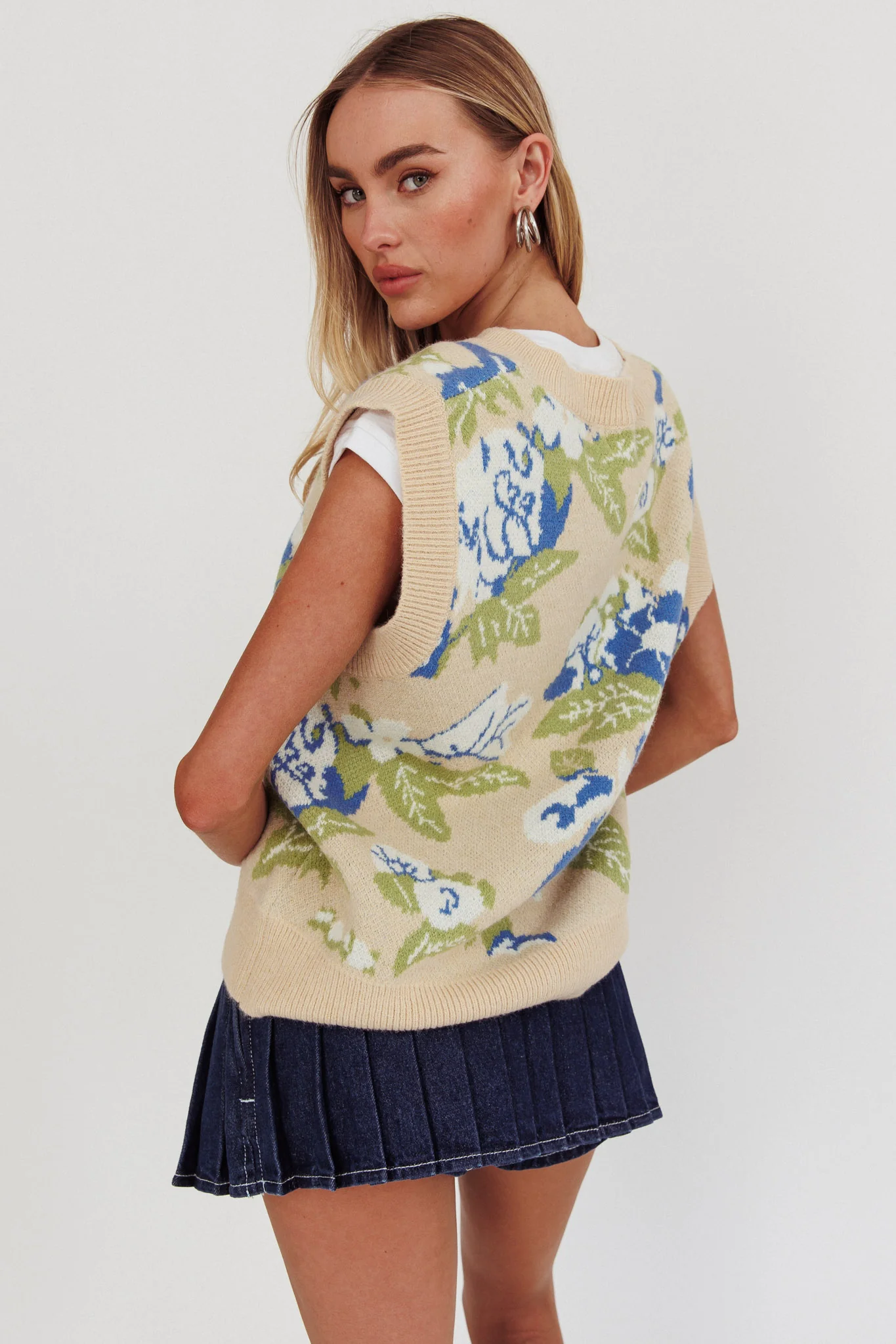 Crushing On You Sleeveless Floral Sweater Vest Taupe - Seraphlike