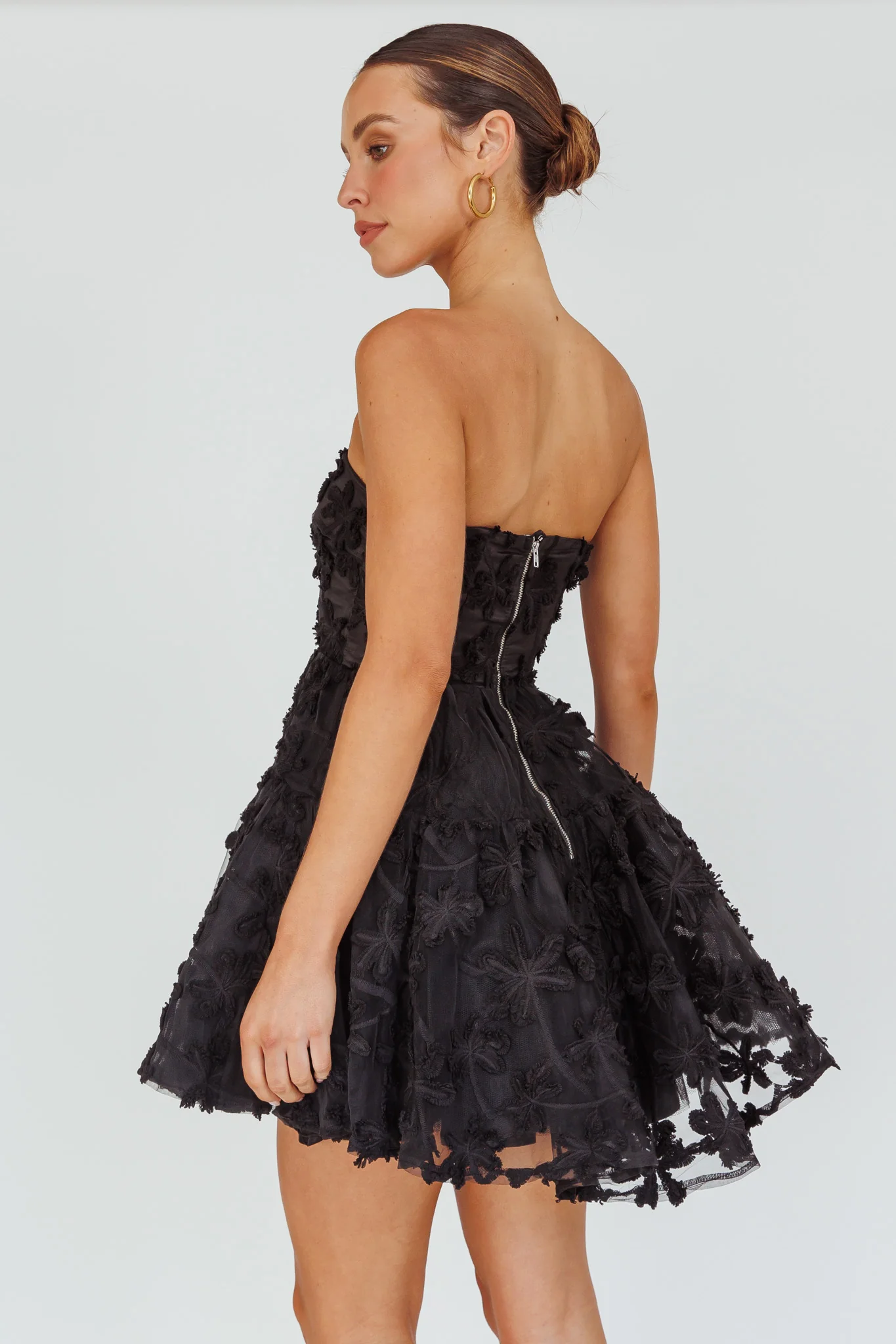 Dori Floral Embellished Mini Dress Black - Seraphlike