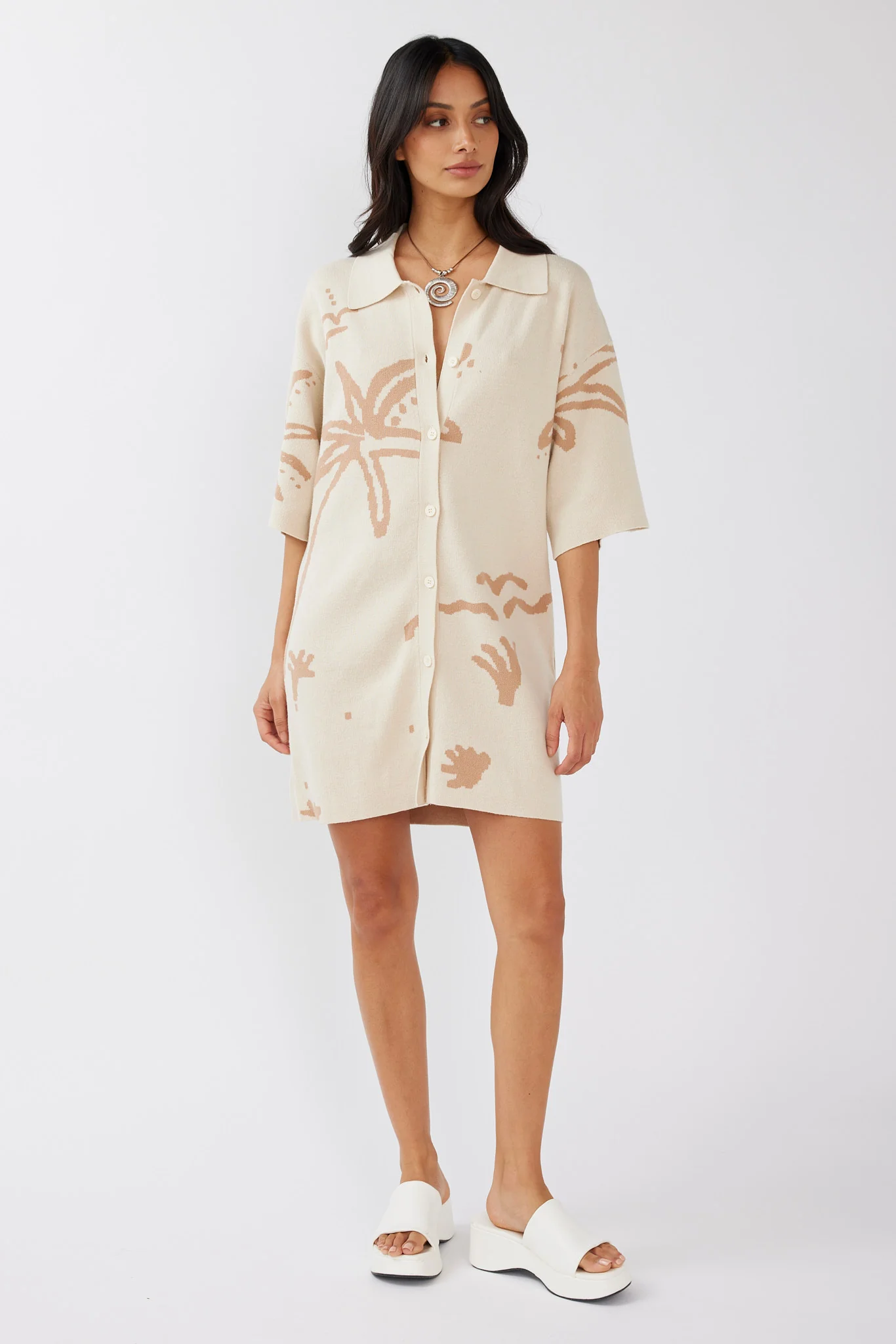 Nalani Button-Up Knit Dress Sand/Wood - Seraphlike