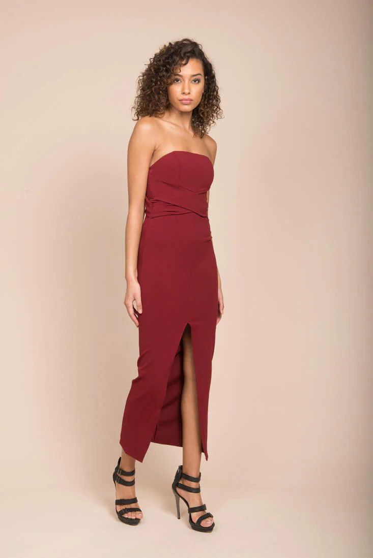 Payton Sexy Bodycon Midi Dress Burgundy - Seraphlike