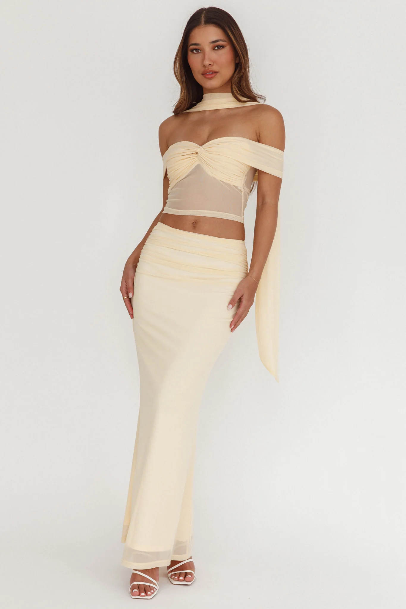 All The Lights Ruched Midi Skirt Cream - Seraphlike