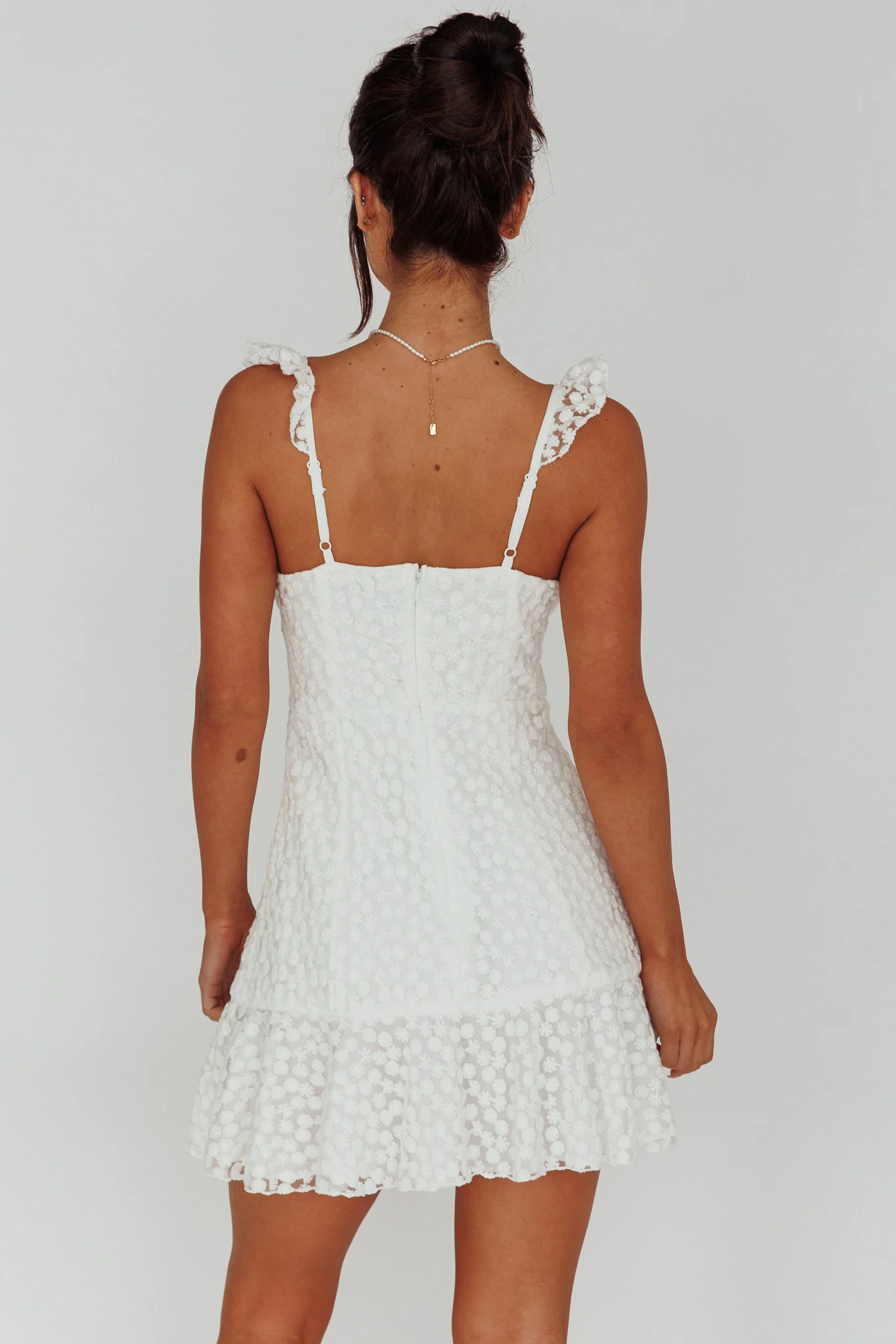 Shenay Ruffle Strap Embroidered Mini Dress White - Seraphlike