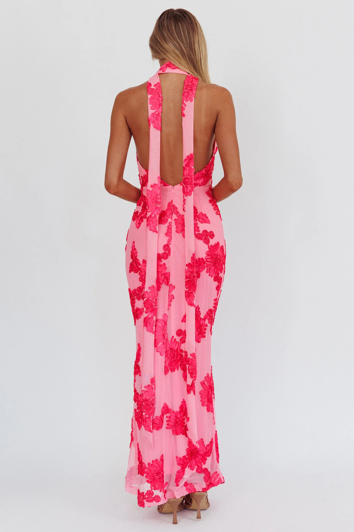 Cipriana Backless Halter Maxi Dress Embellished Pink - Seraphlike