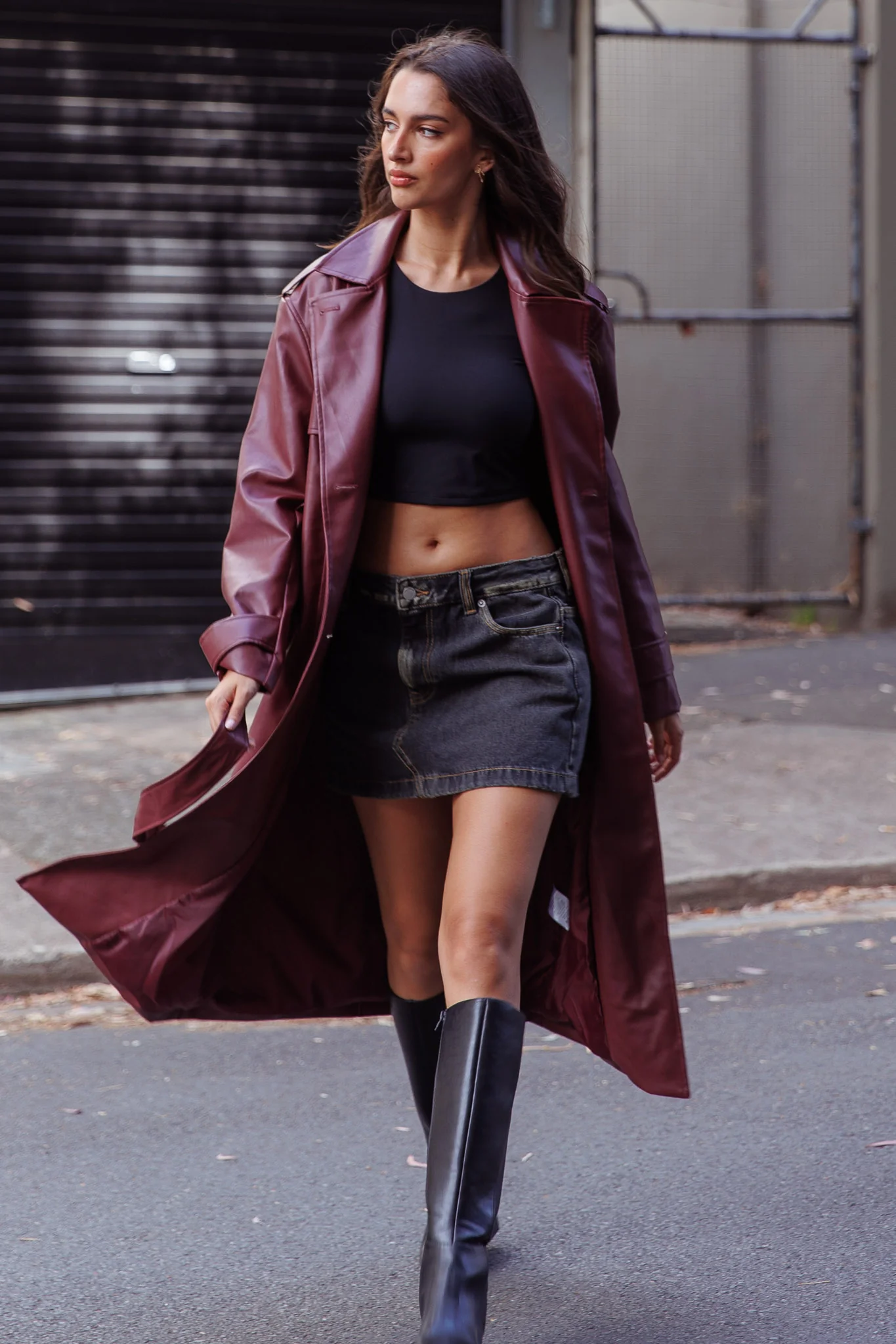 Zen Faux Leather Trench Coat Burgundy - Seraphlike
