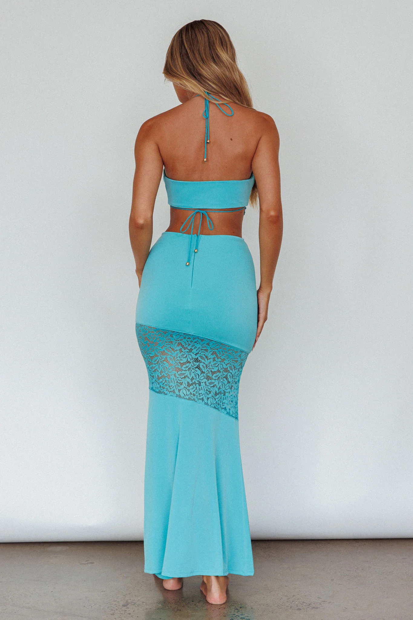 Florida Lace Insert Cut-Out Maxi Dress Blue - Seraphlike