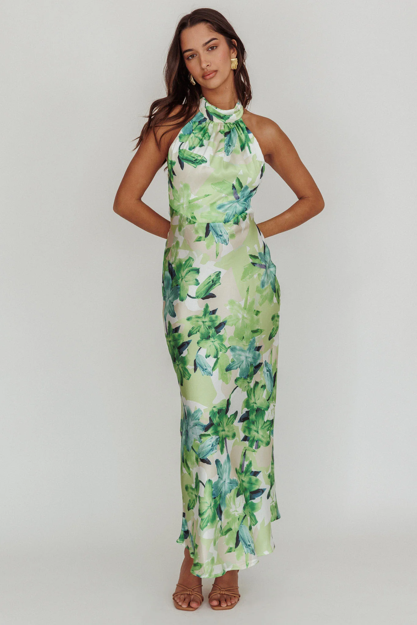 Shana Halterneck Maxi Dress Floral Green - Seraphlike