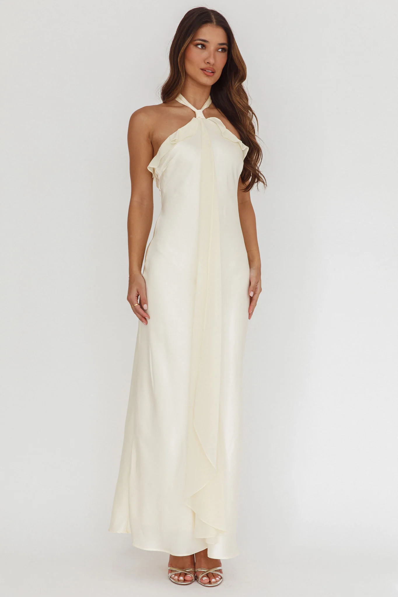Starlet Halterneck Sash Maxi Dress Butter - Seraphlike