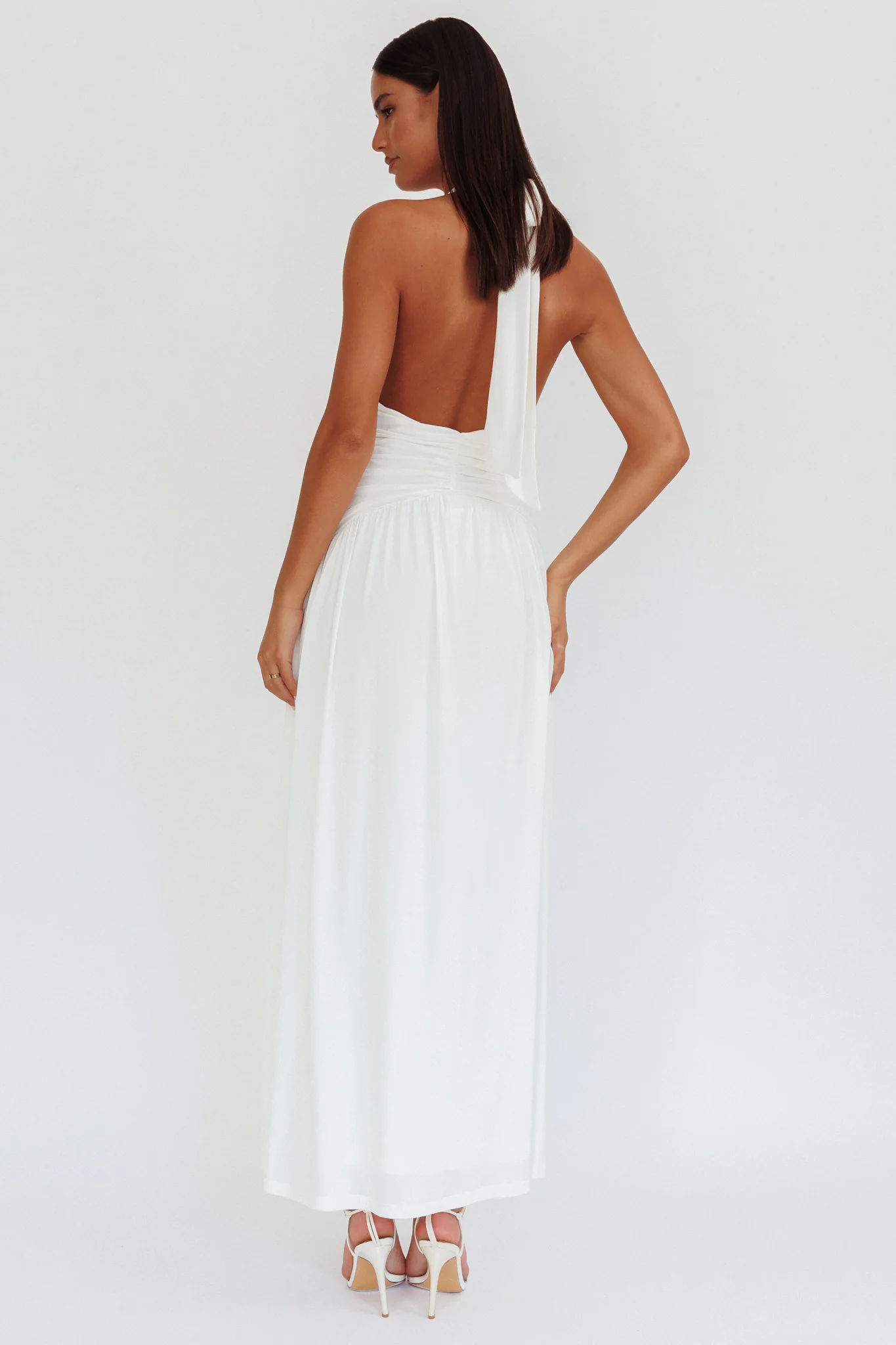 Italia Azure Gathered Waist Maxi Dress White - Seraphlike
