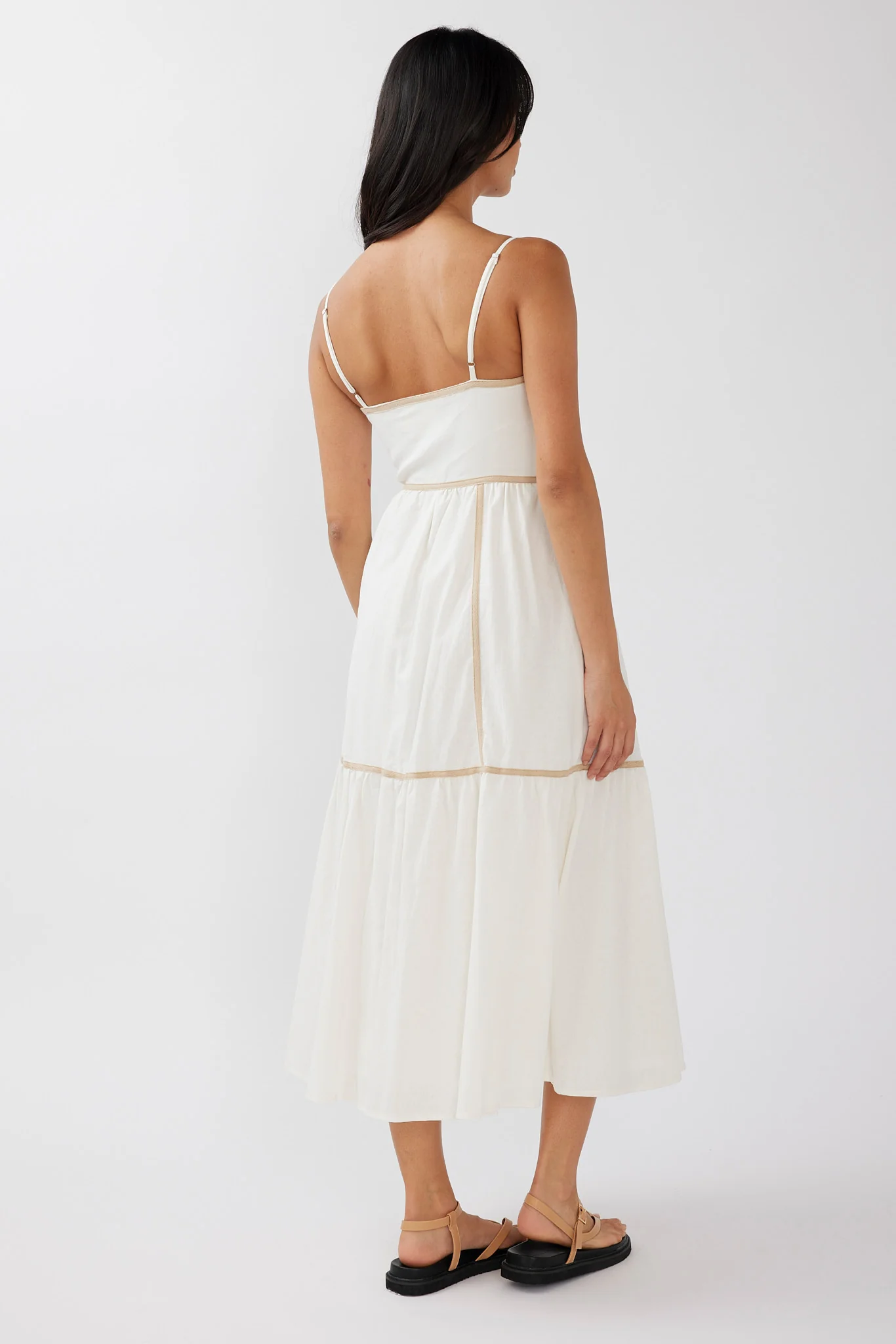 Confidante Piping Trim Midi Dress White - Seraphlike