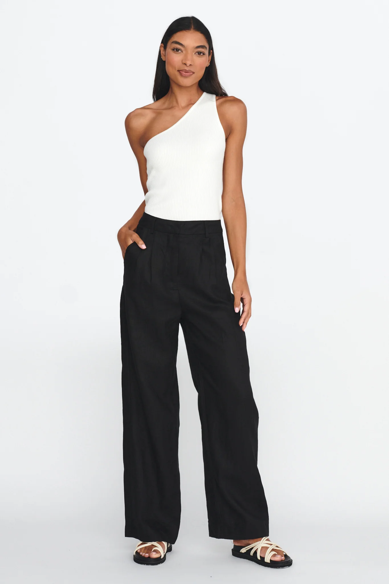 Dodie Straight Leg Trouser Pants Linen Black - Seraphlike