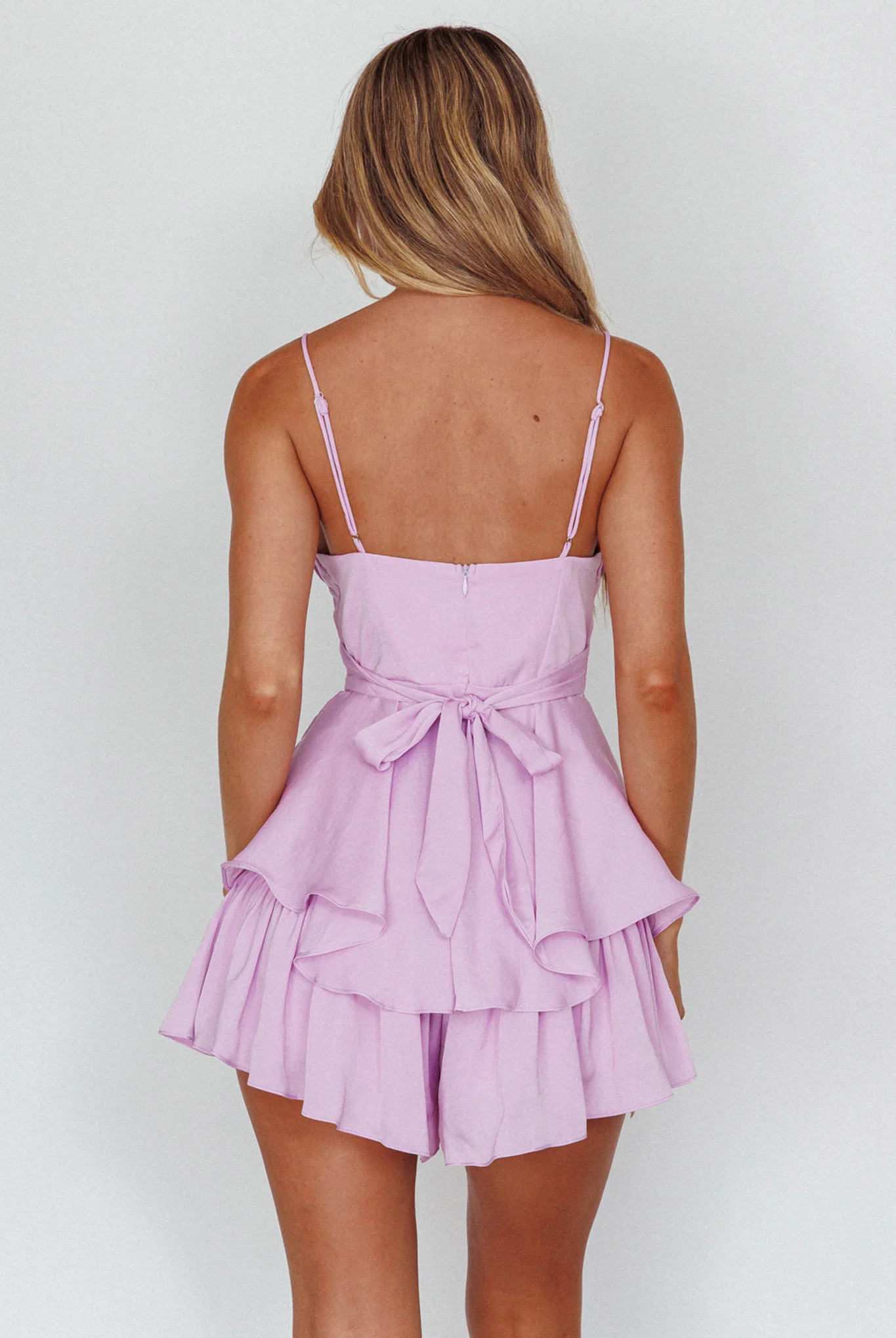 Well Versed Cowl Neck Flounce Romper Lavender - Seraphlike