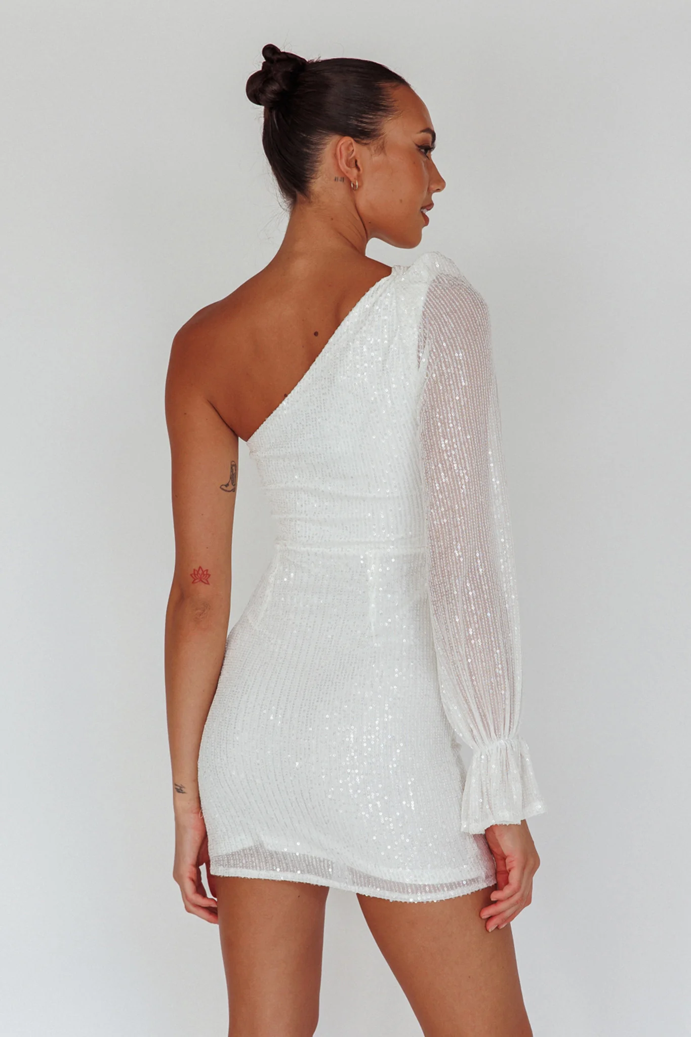 Dalia One Shoulder Sequin Mini Dress White - Seraphlike