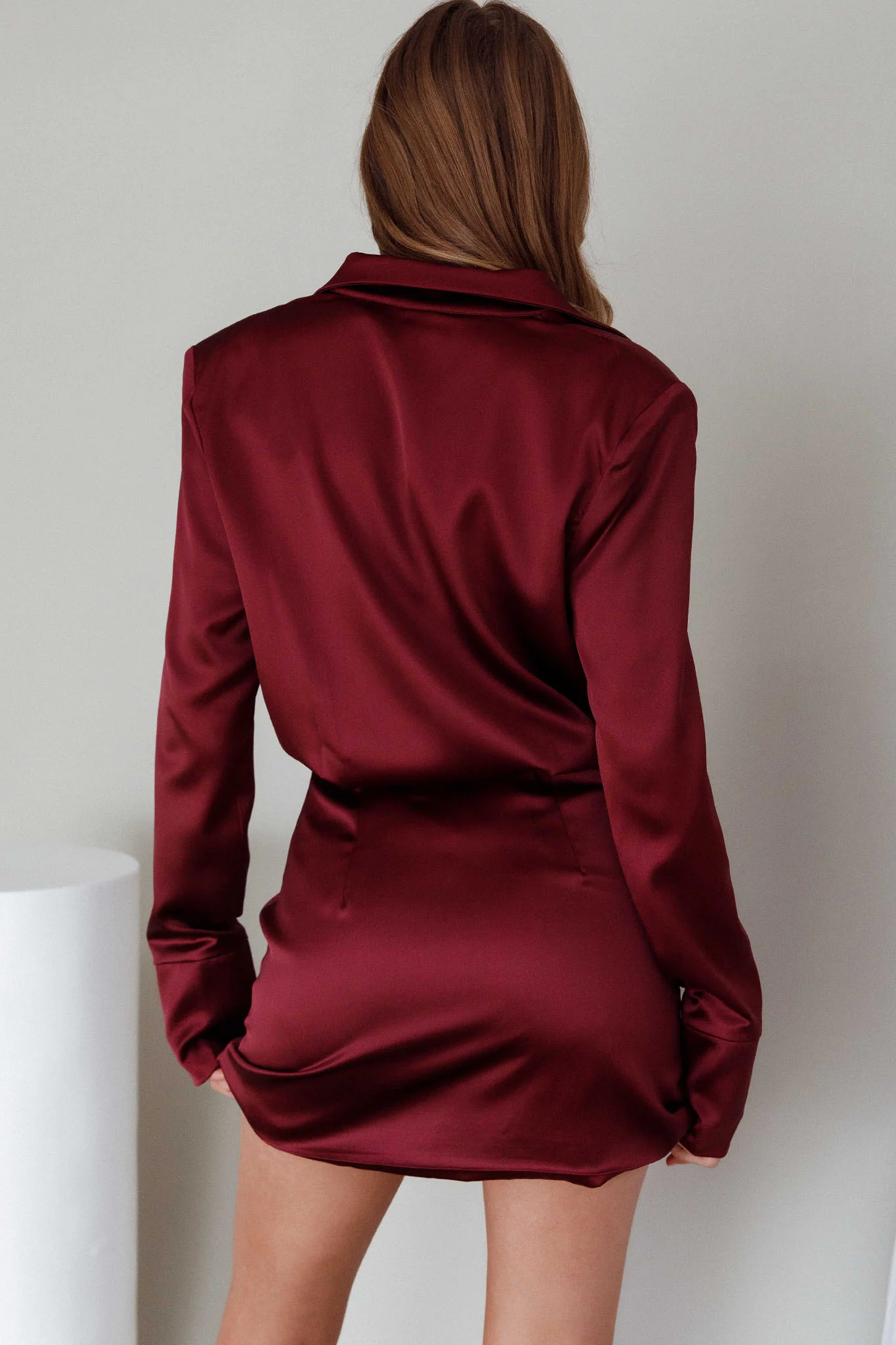 Lisbeth Collared Shirt Dress Burgundy - Seraphlike